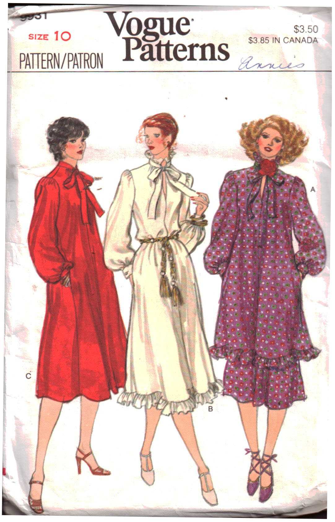 Vogue 9931 Dress, Skirt Size: 10 Uncut Sewing Pattern