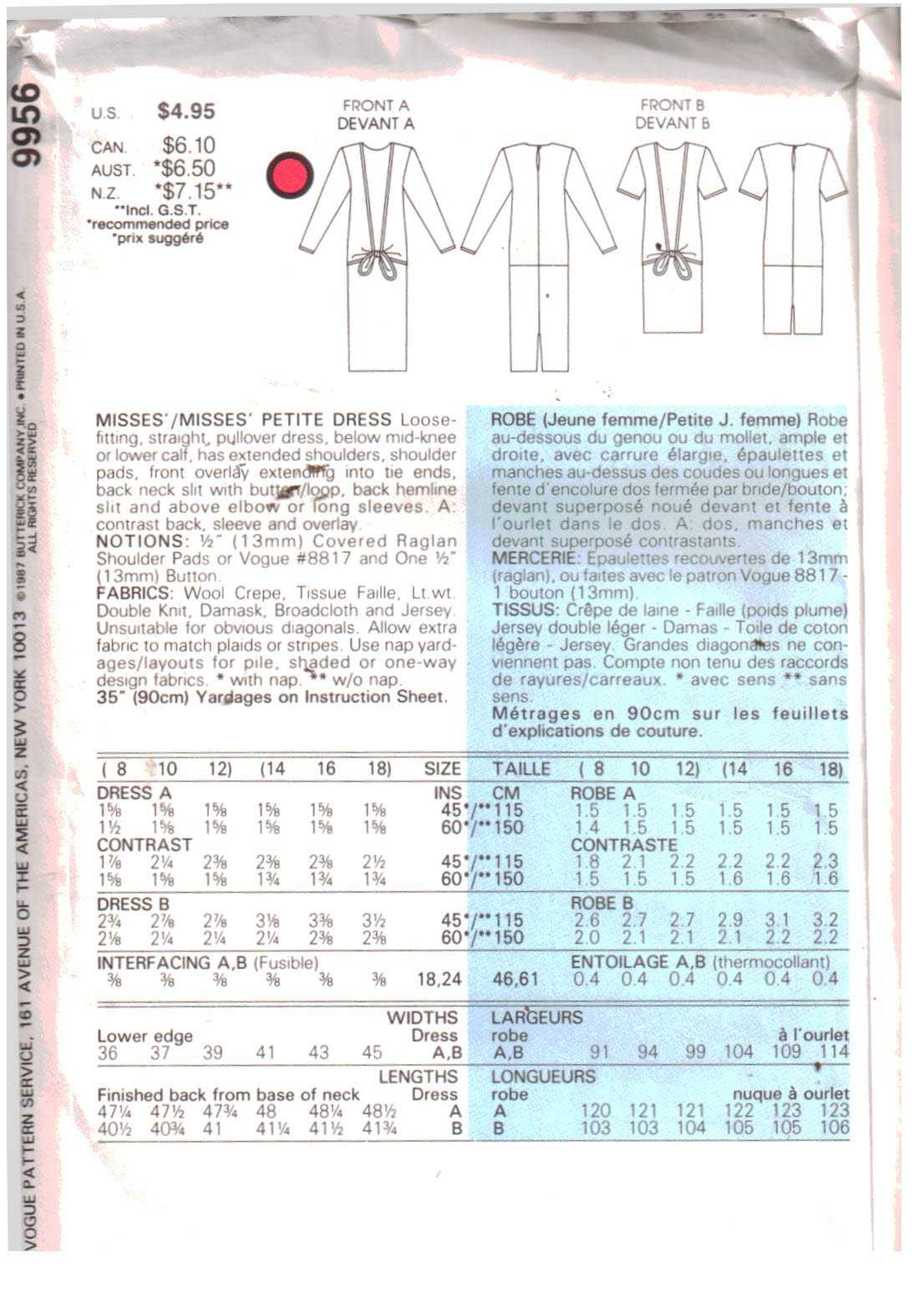 Vogue 9956 Dress Size: 14-16-18 Uncut Sewing Pattern - Image 2