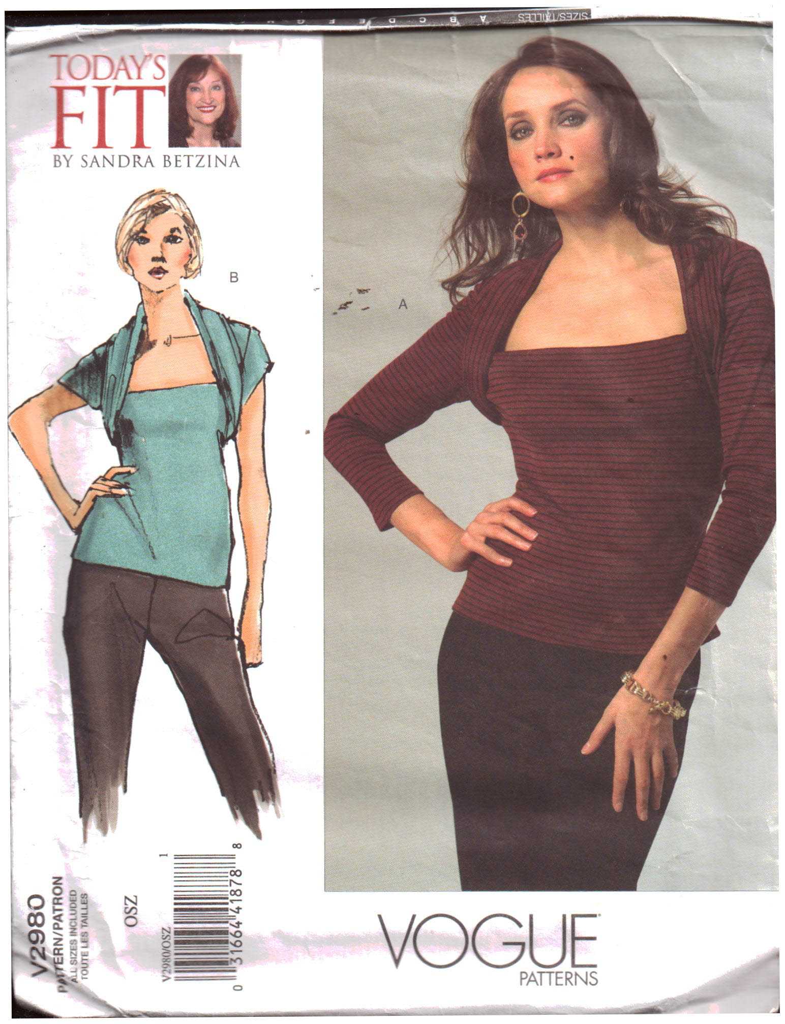 Vogue V2980 Tops Size: OSZ Used Sewing Pattern
