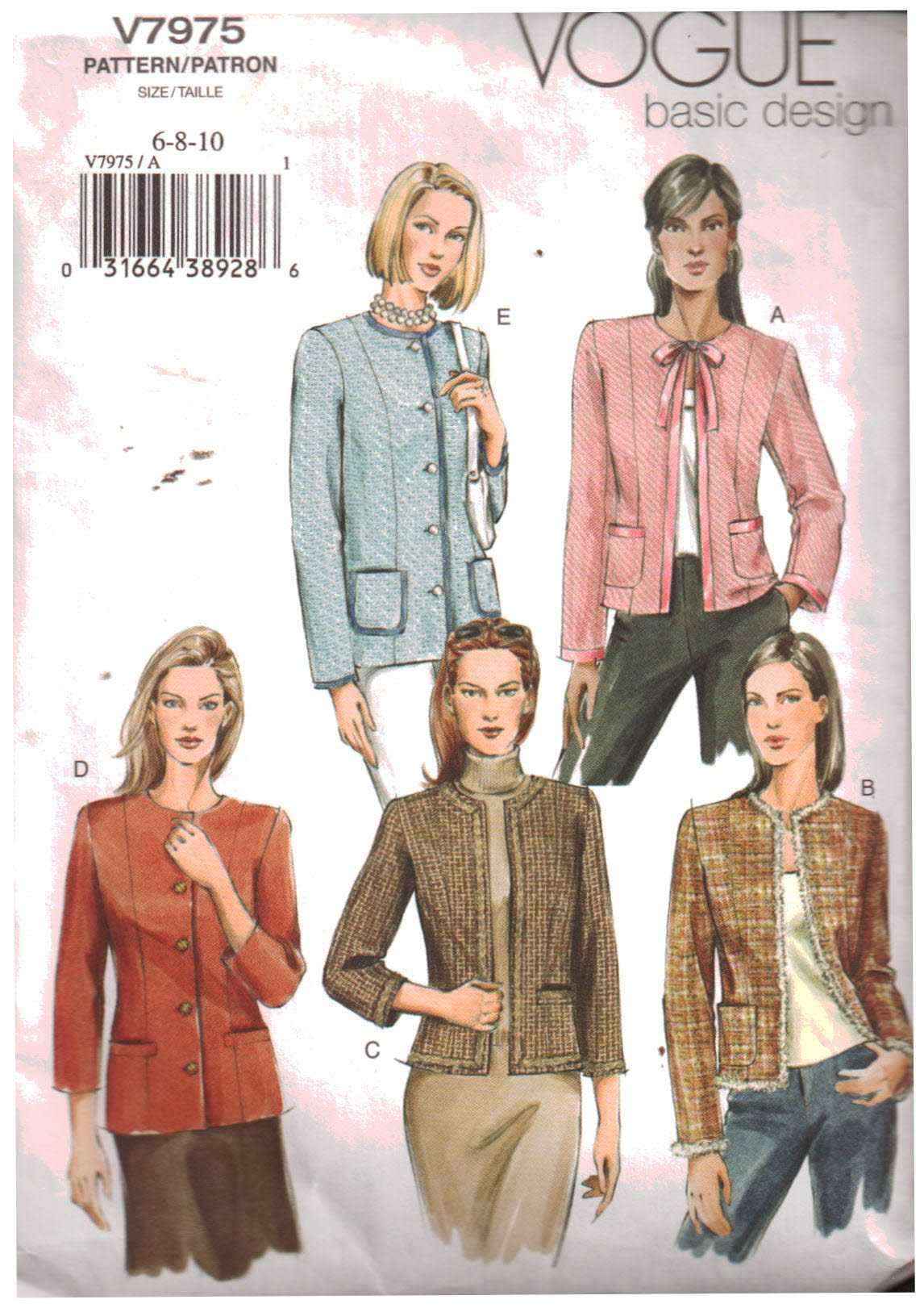 Vogue V7975 Jacket Size: 6-8-10 Used Sewing Pattern