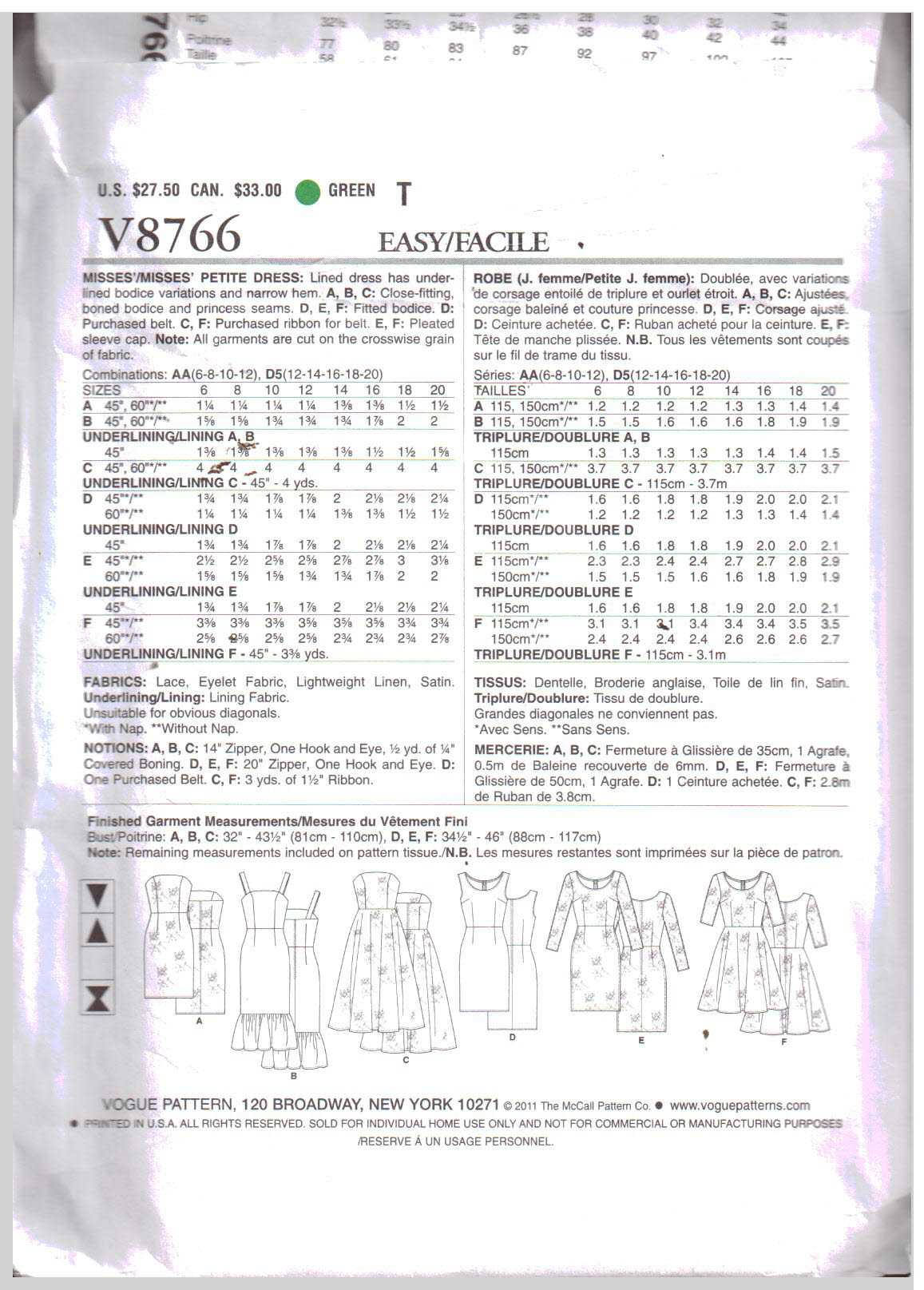 Vogue V8766 Dress Size: D5 12-20 Uncut Sewing Pattern - Image 2