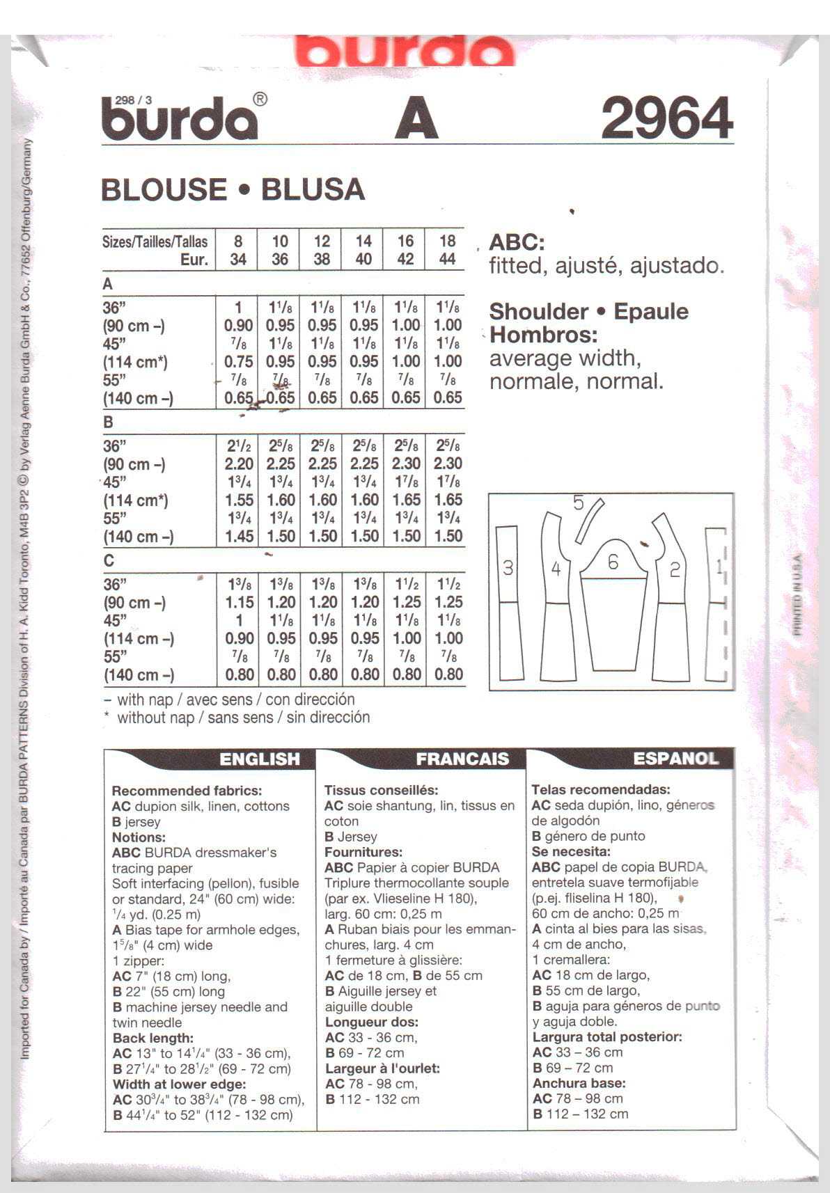 Burda 2964 Top Size: 8-20 Uncut Sewing Pattern - Image 2