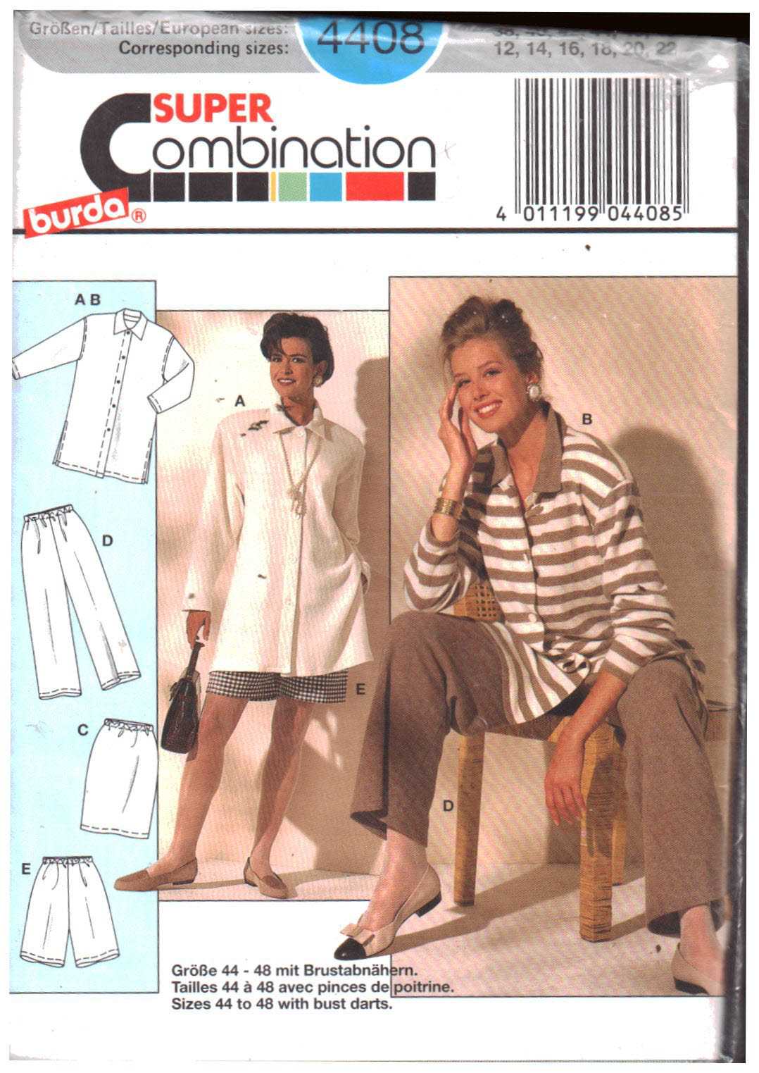 Burda 4408 Shirt, Shorts, Skirt, Pants Size: 12-22 Uncut Sewing Pattern