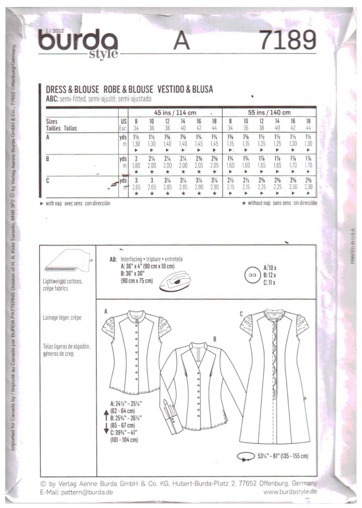 Burda 7189 Blouse, Dress Size: 8-18 Uncut Sewing Pattern - Image 2
