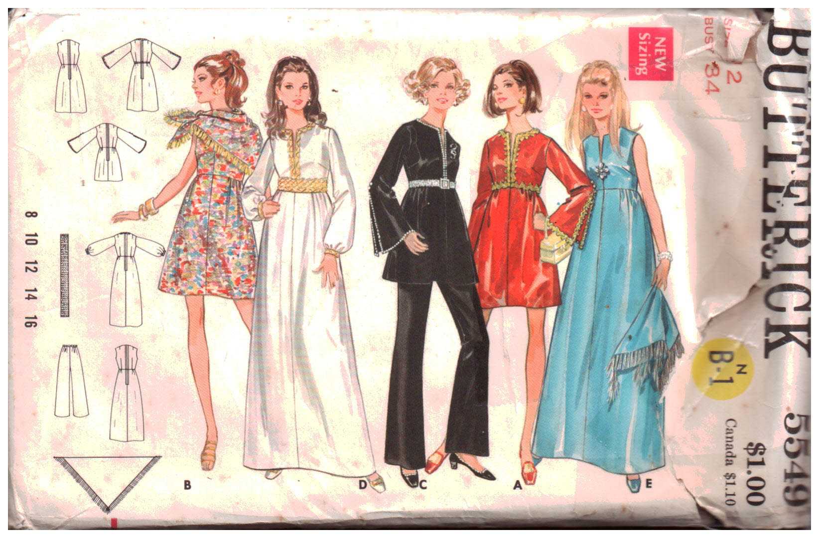 Butterick 5549 Evening Dress, Top, Pants Size: 12 Bust 34 Uncut Sewing Pattern