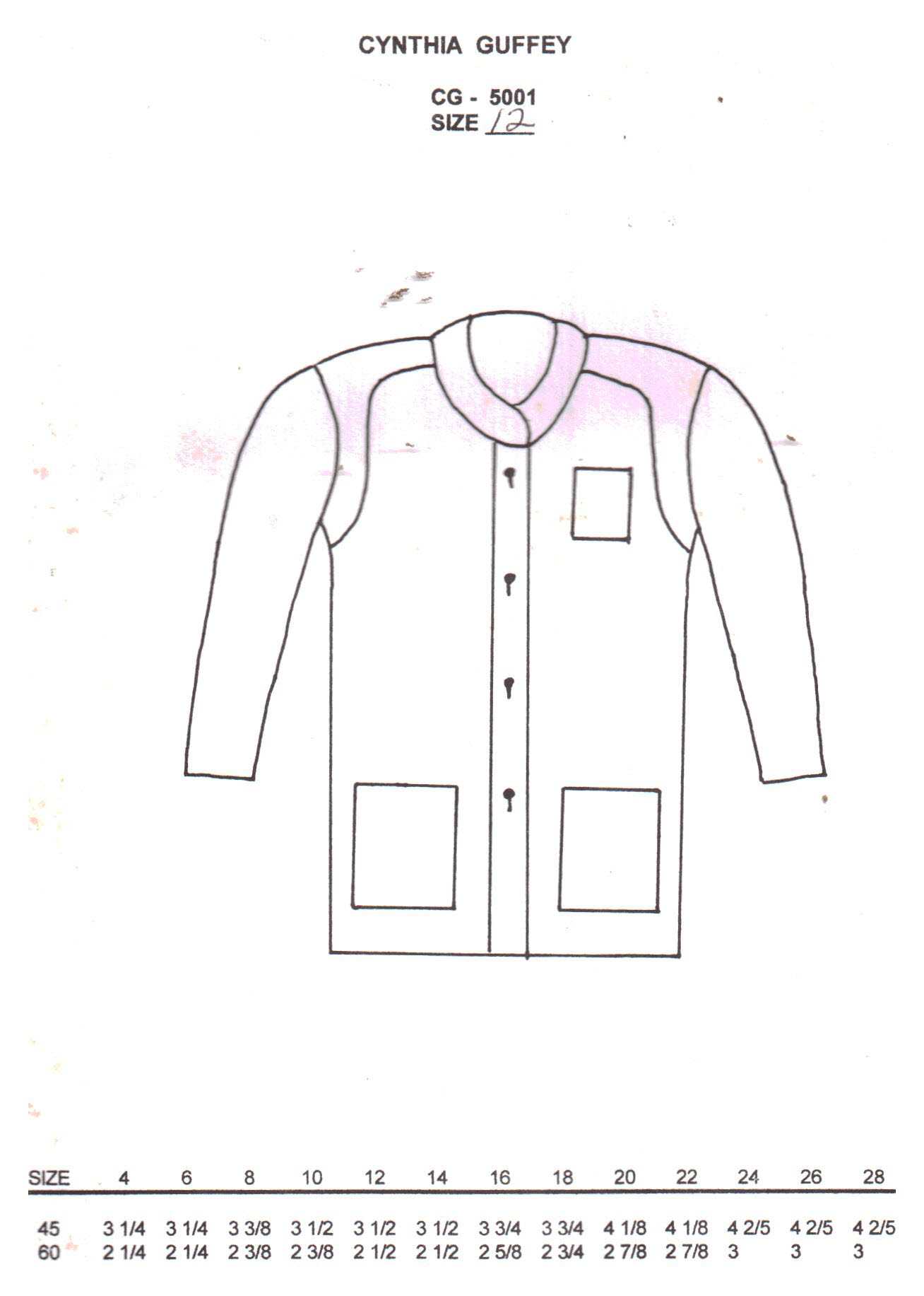 Cynthia Guffey CG-5001 Jacket Size: All Uncut Sewing Pattern