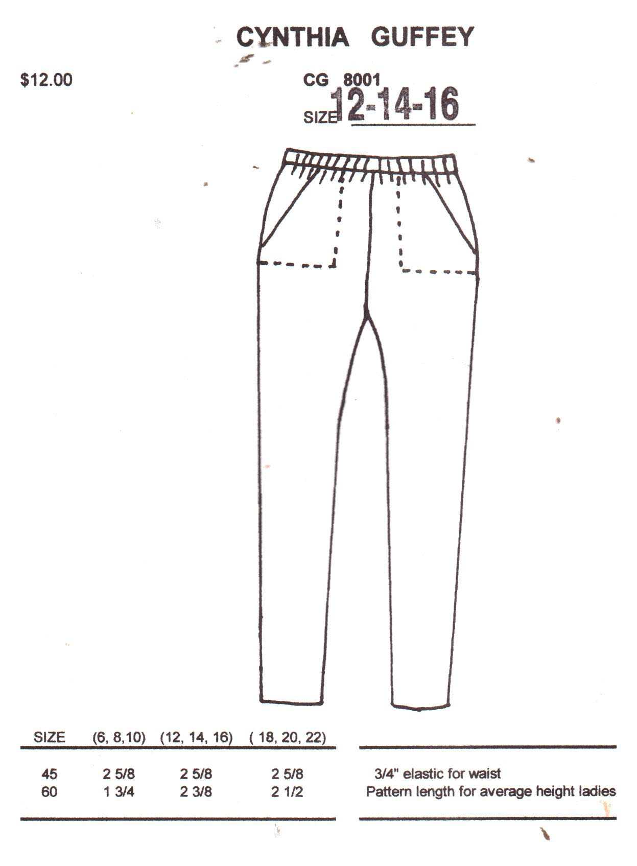 Cynthia Guffey CG-8001 Pants Size: All Uncut Sewing Pattern