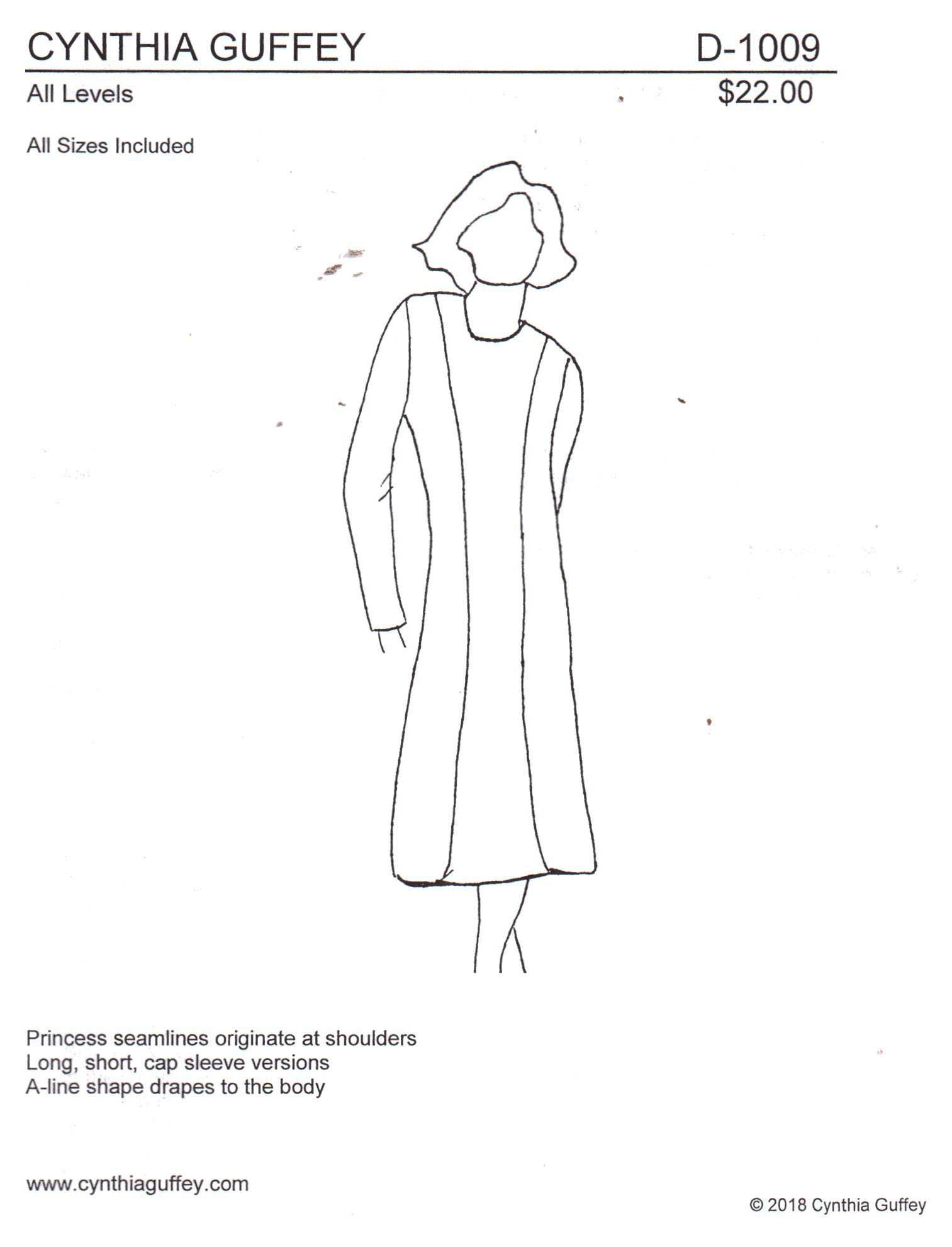 Cynthia Guffey D-1009 Dress Size: All Uncut Sewing Pattern