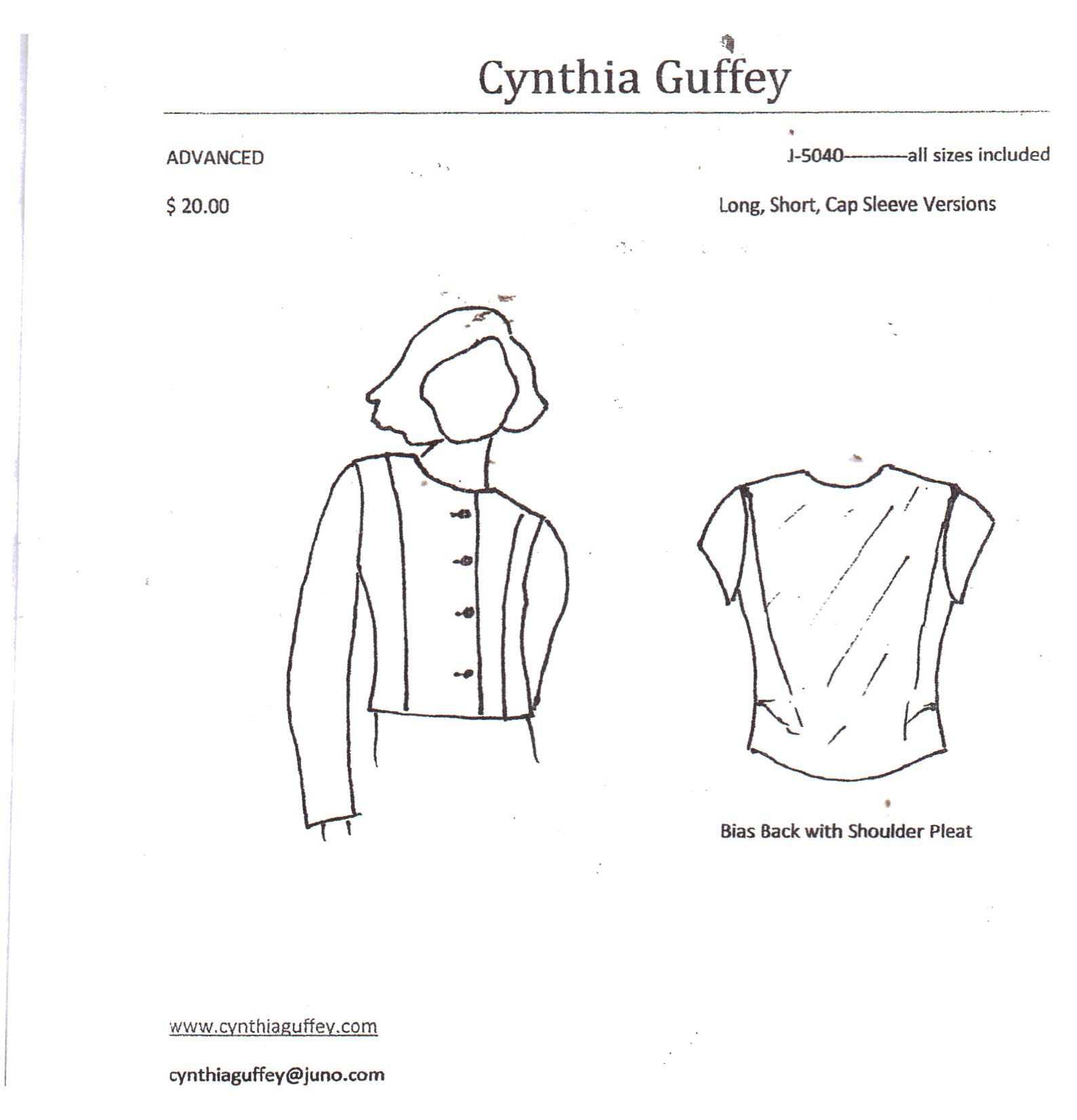 Cynthia Guffey J-5040 Jacket Size: All Uncut Sewing Pattern