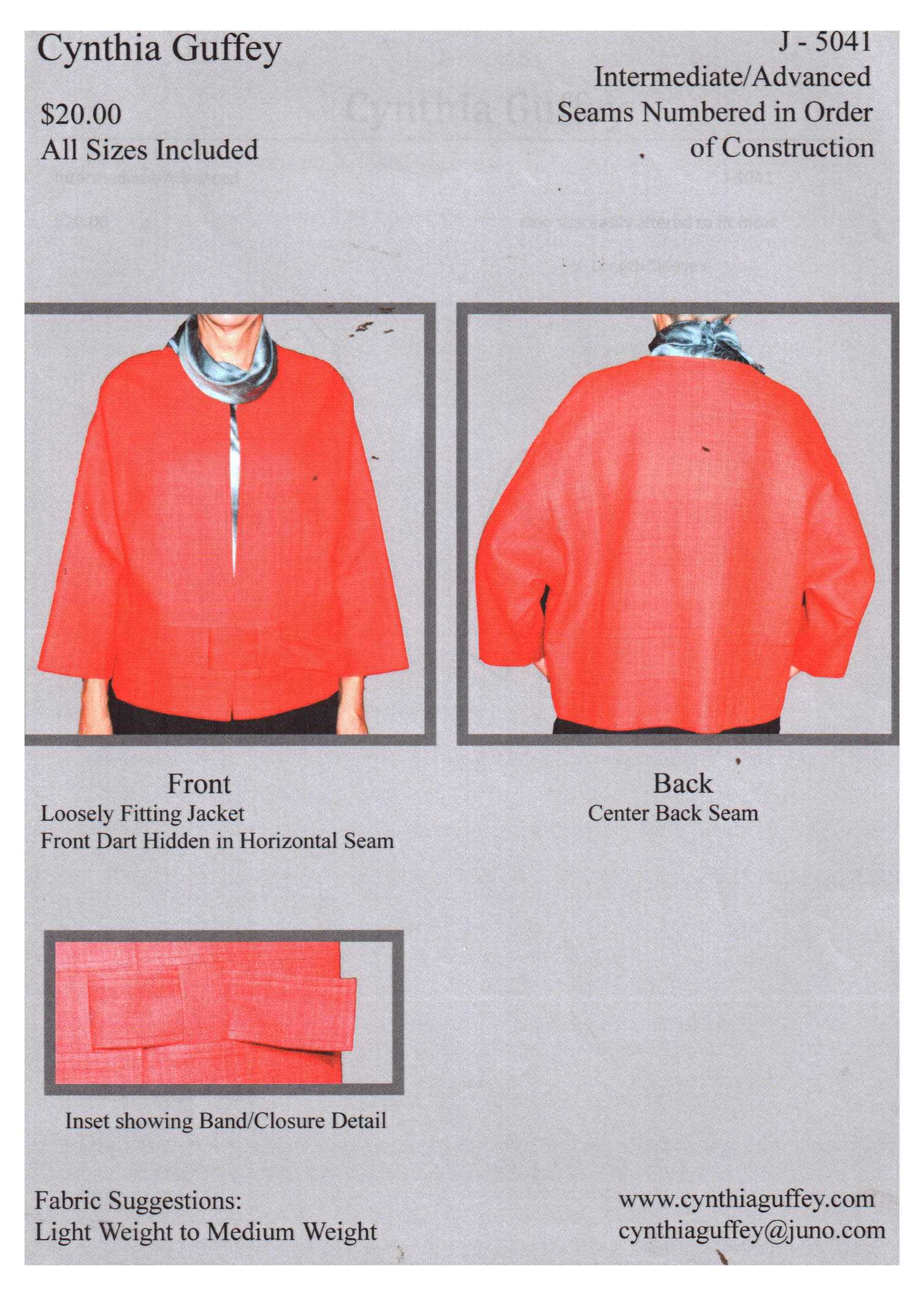Cynthia Guffey J-5041 Jacket Size: All Uncut Sewing Pattern