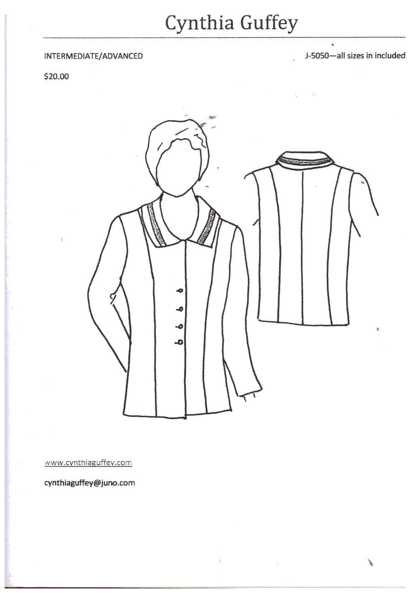 Cynthia Guffey J-5050 Jacket Size: All Uncut Sewing Pattern