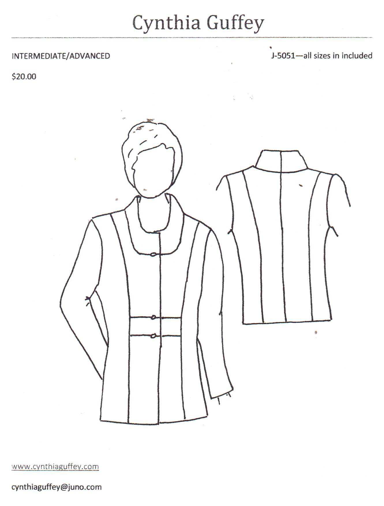 Cynthia Guffey J-5051 Jacket Size: All Uncut Sewing Pattern