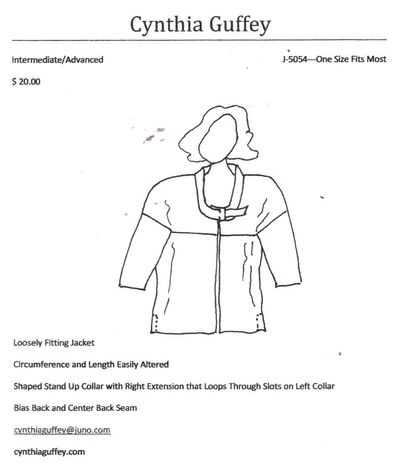 Cynthia Guffey J-5054 Jacket Size: All Uncut Sewing Pattern