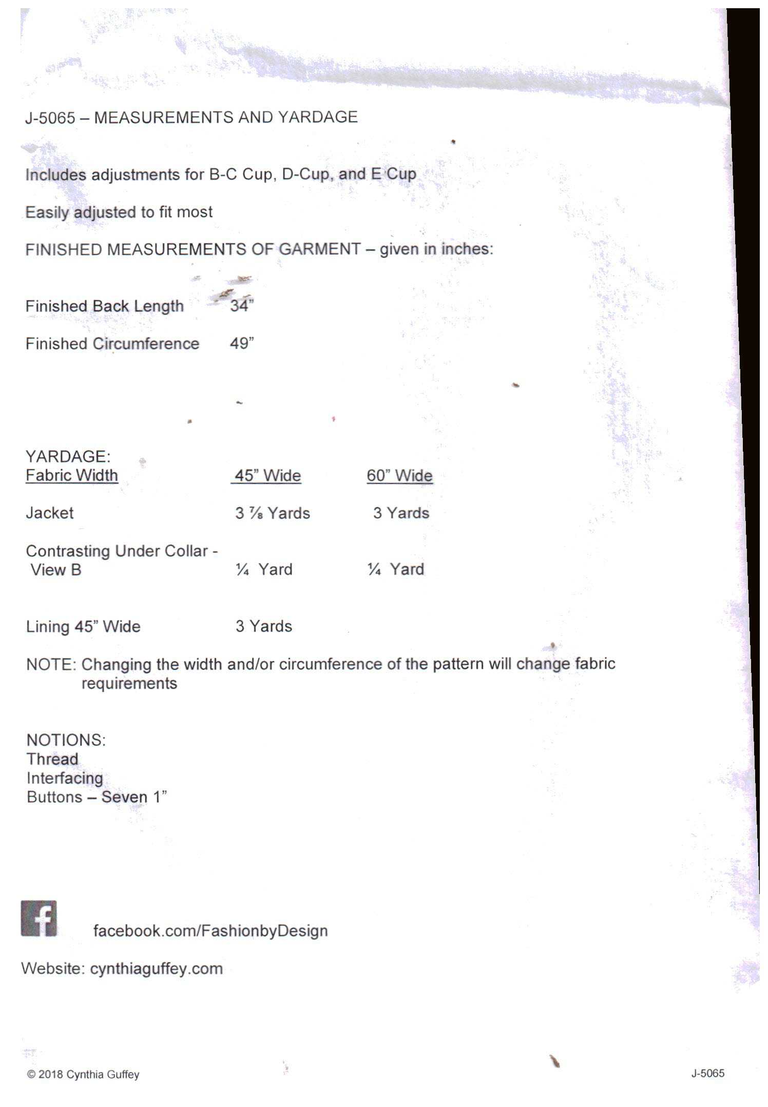 Cynthia Guffey J-5065 Jacket Size: All Uncut Sewing Pattern - Image 2