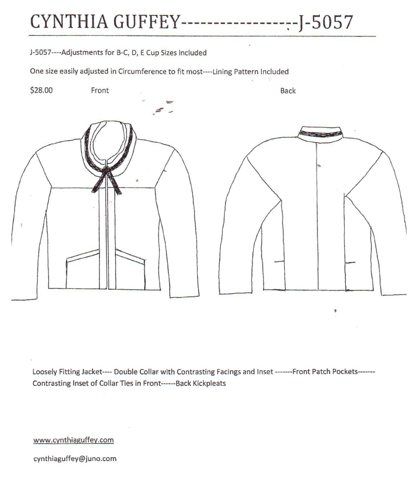 Cynthia Guffey J-5057 Jacket Size: All Uncut Sewing Pattern