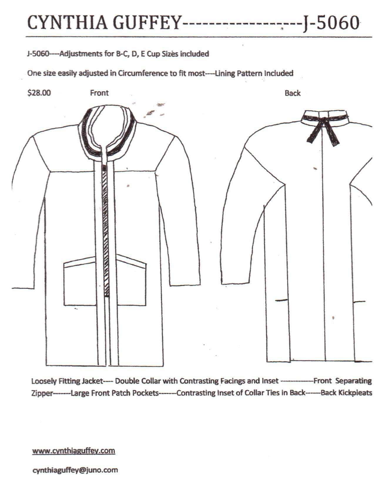 Cynthia Guffey J-5060 Jacket Size: All Uncut Sewing Pattern