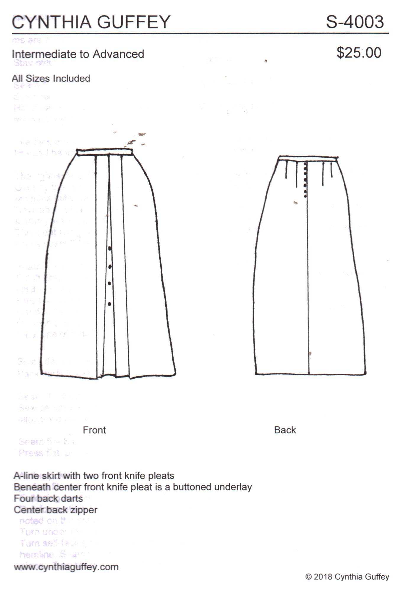Cynthia Guffey S-4003 Skirt Size: All Uncut Sewing Pattern