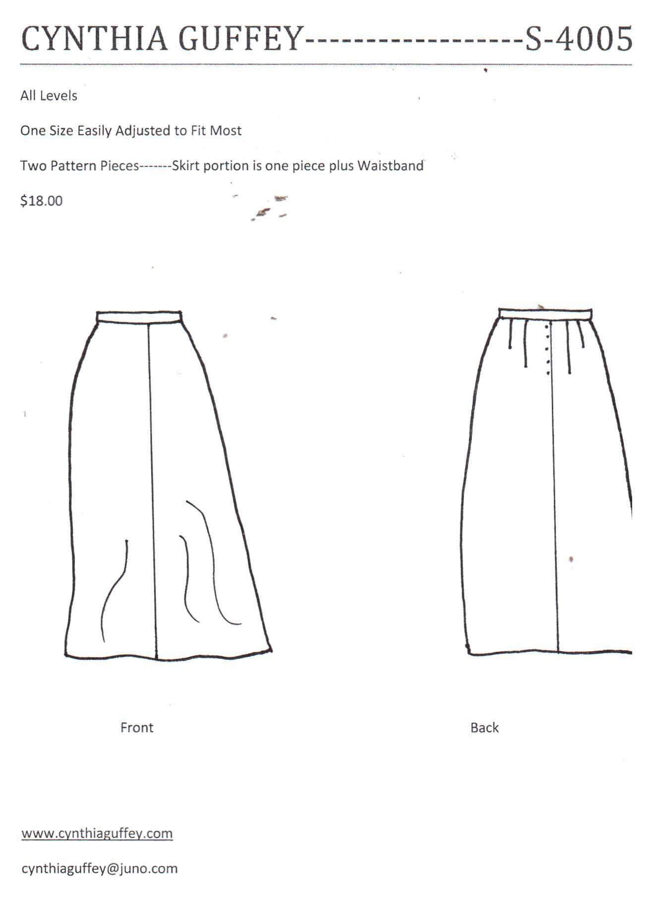 Cynthia Guffey S-4005 Skirt Size: All Uncut Sewing Pattern