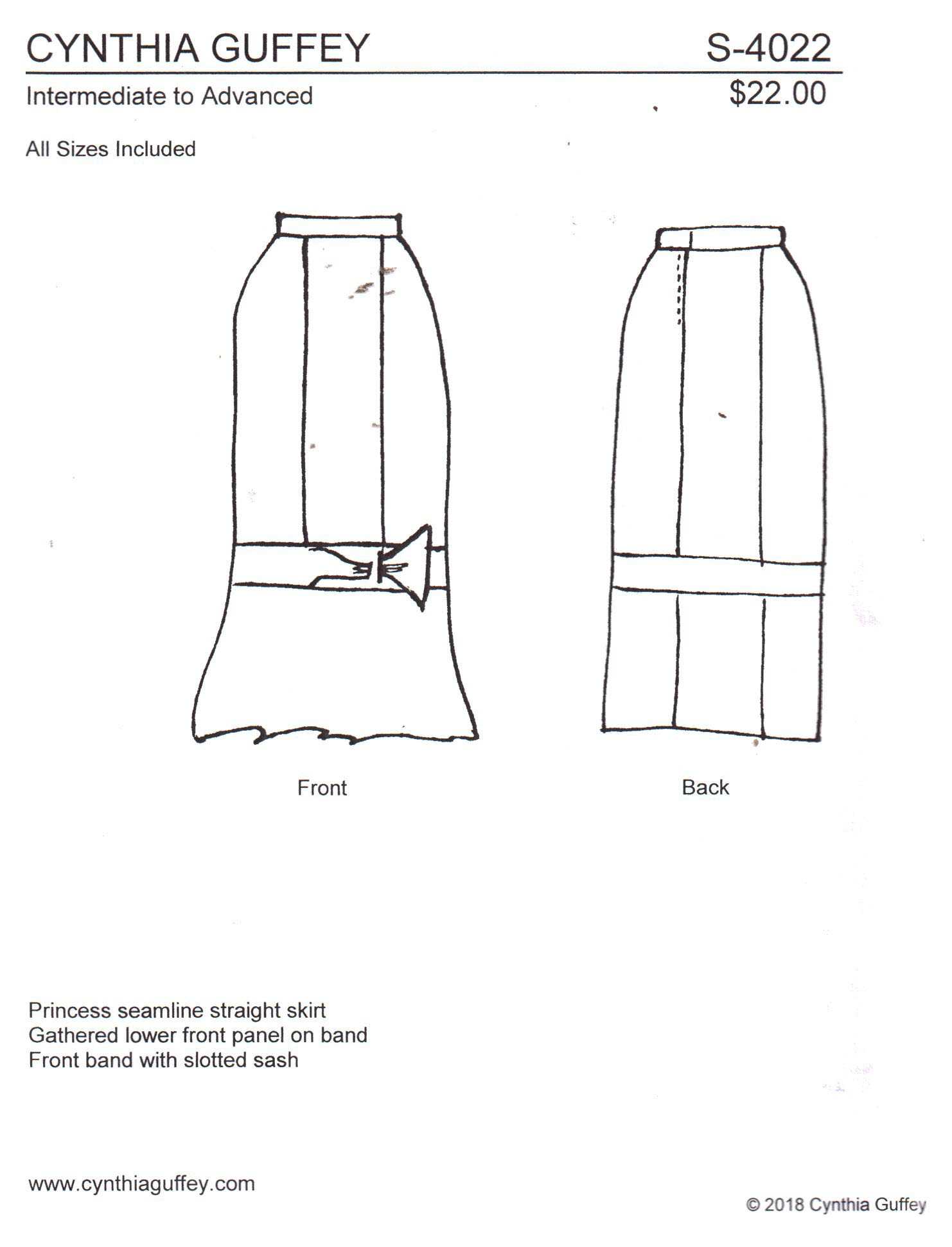 Cynthia Guffey S-4022 Skirt Size: All Uncut Sewing Pattern