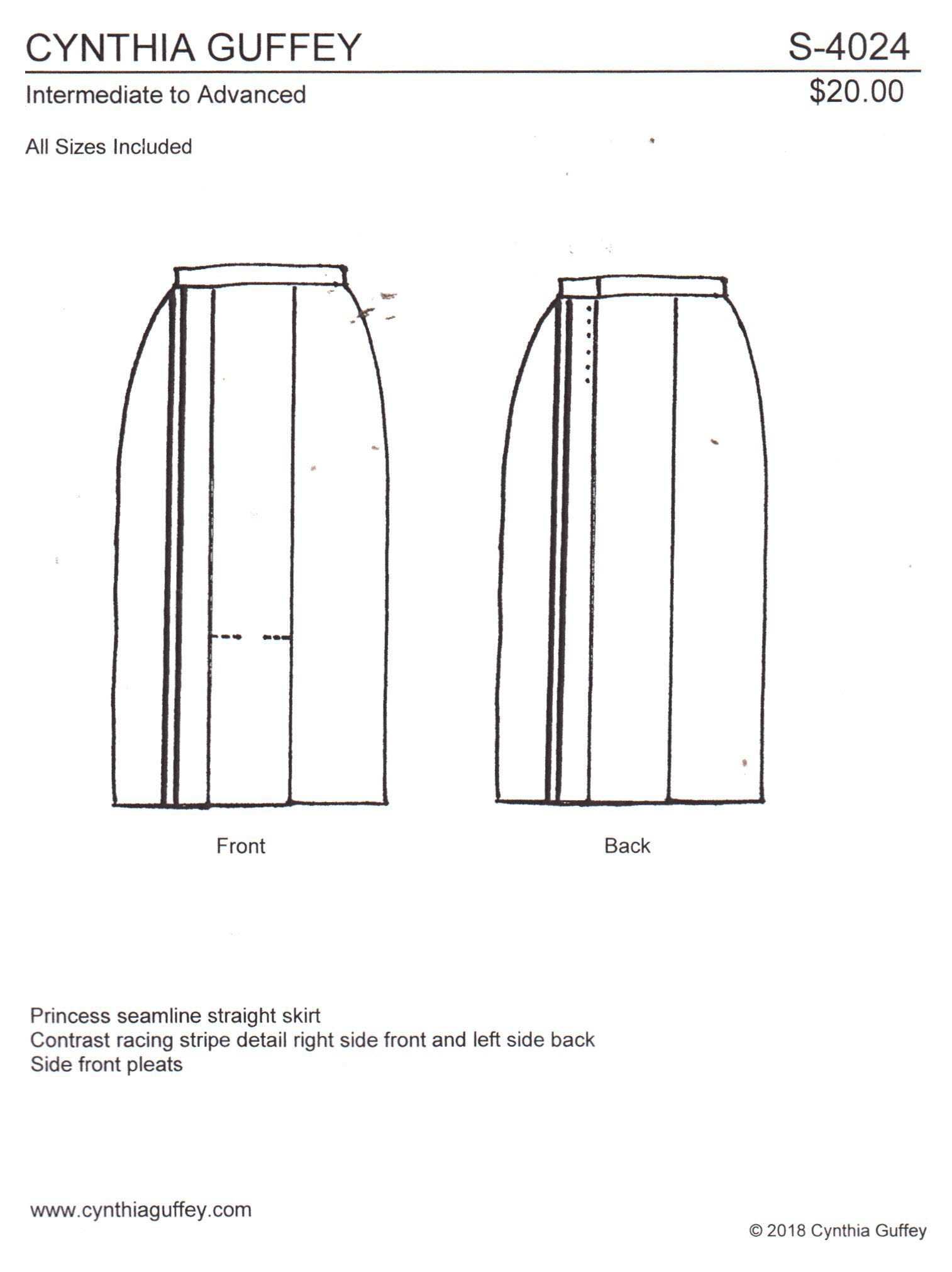 Cynthia Guffey S-4024 Skirt Size: All Uncut Sewing Pattern