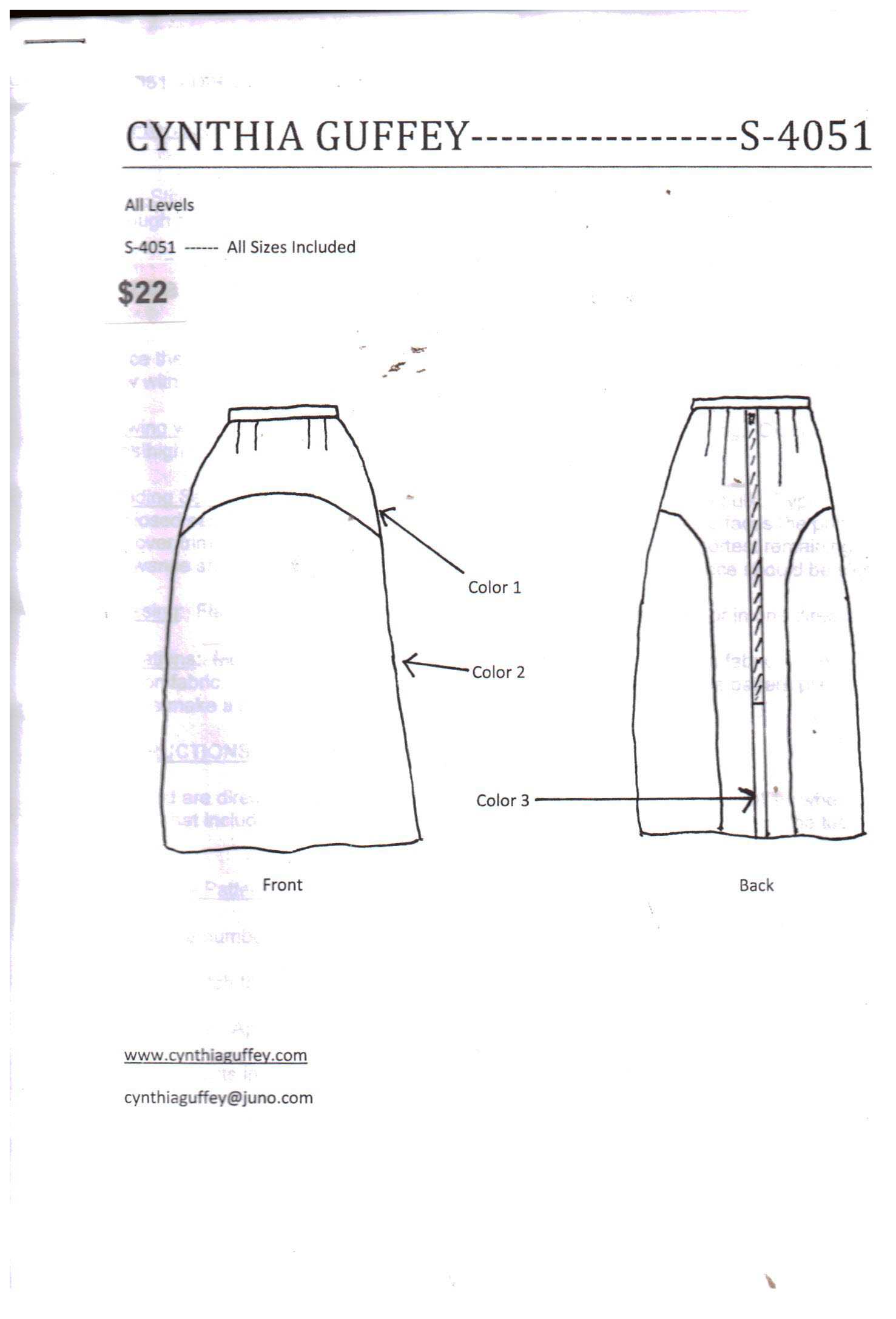 Cynthia Guffey S-4051 Skirt Size: All Uncut Sewing Pattern