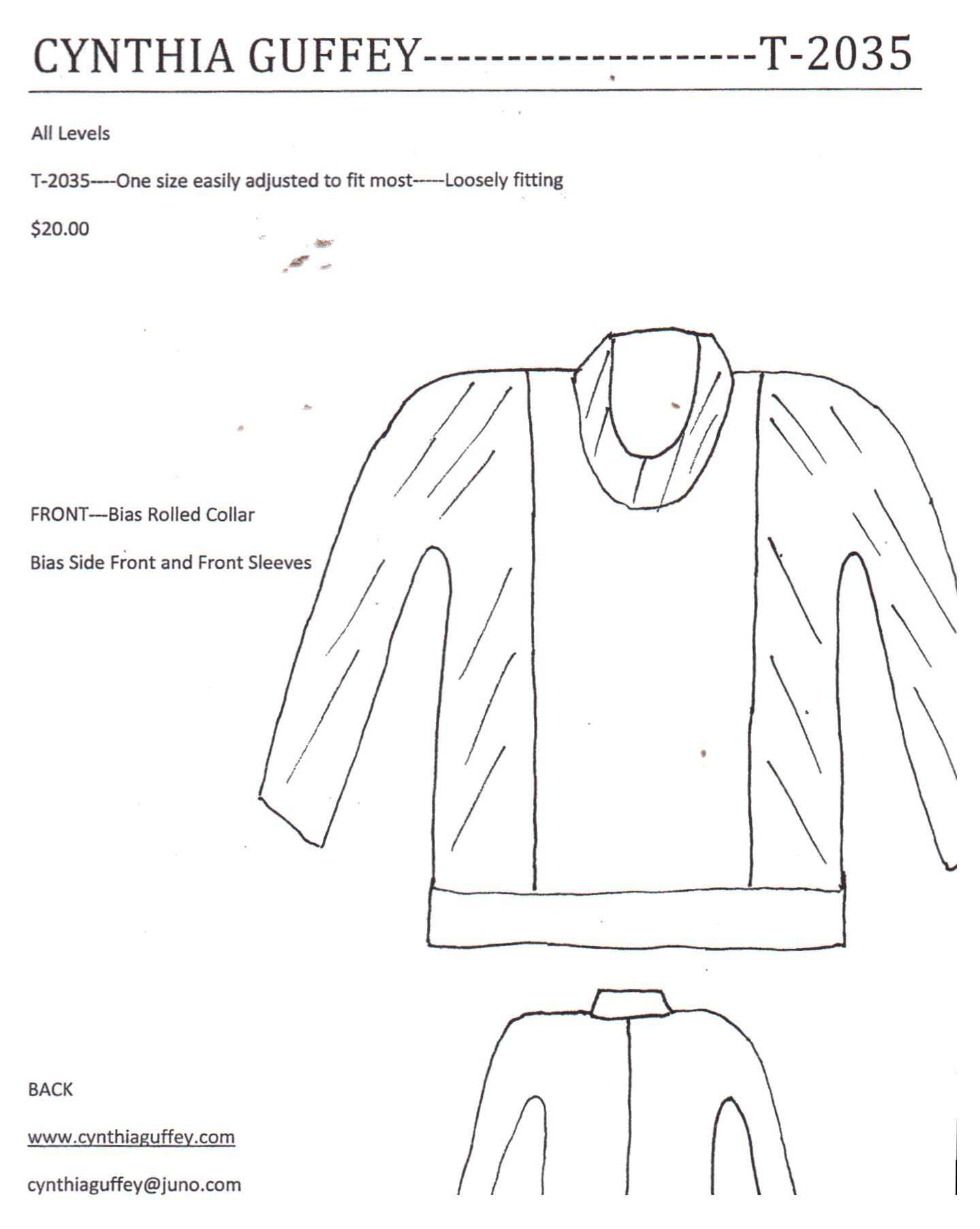 Cynthia Guffey T-2035 Top Size: All Uncut Sewing Pattern
