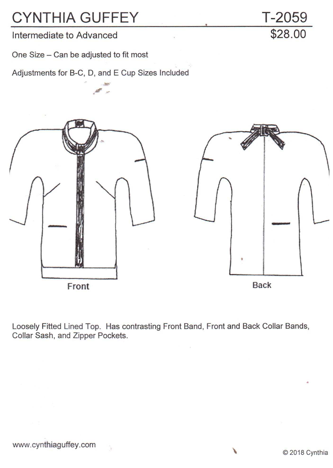 Cynthia Guffey T-2059 Top Size: All Uncut Sewing Pattern