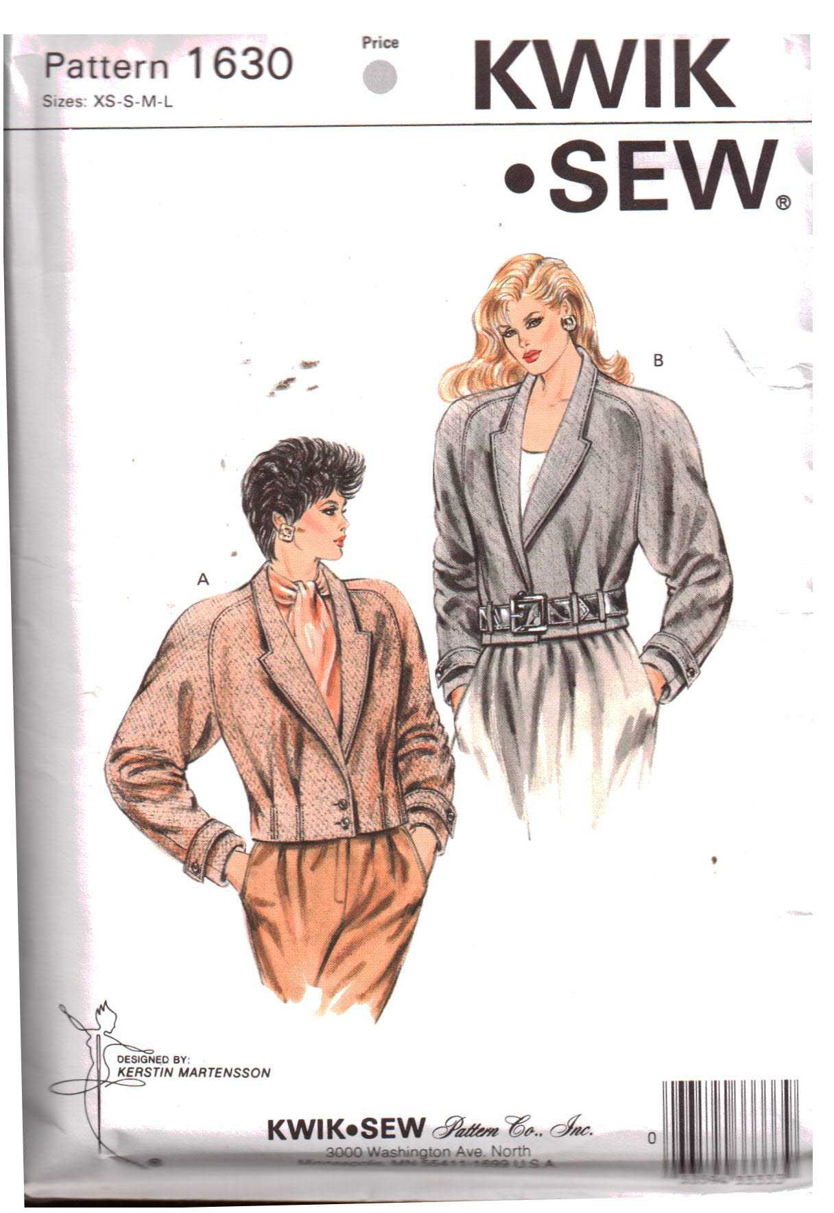 Kwik Sew 1630 Jacket Size: XS-S-M-L Uncut Sewing Pattern
