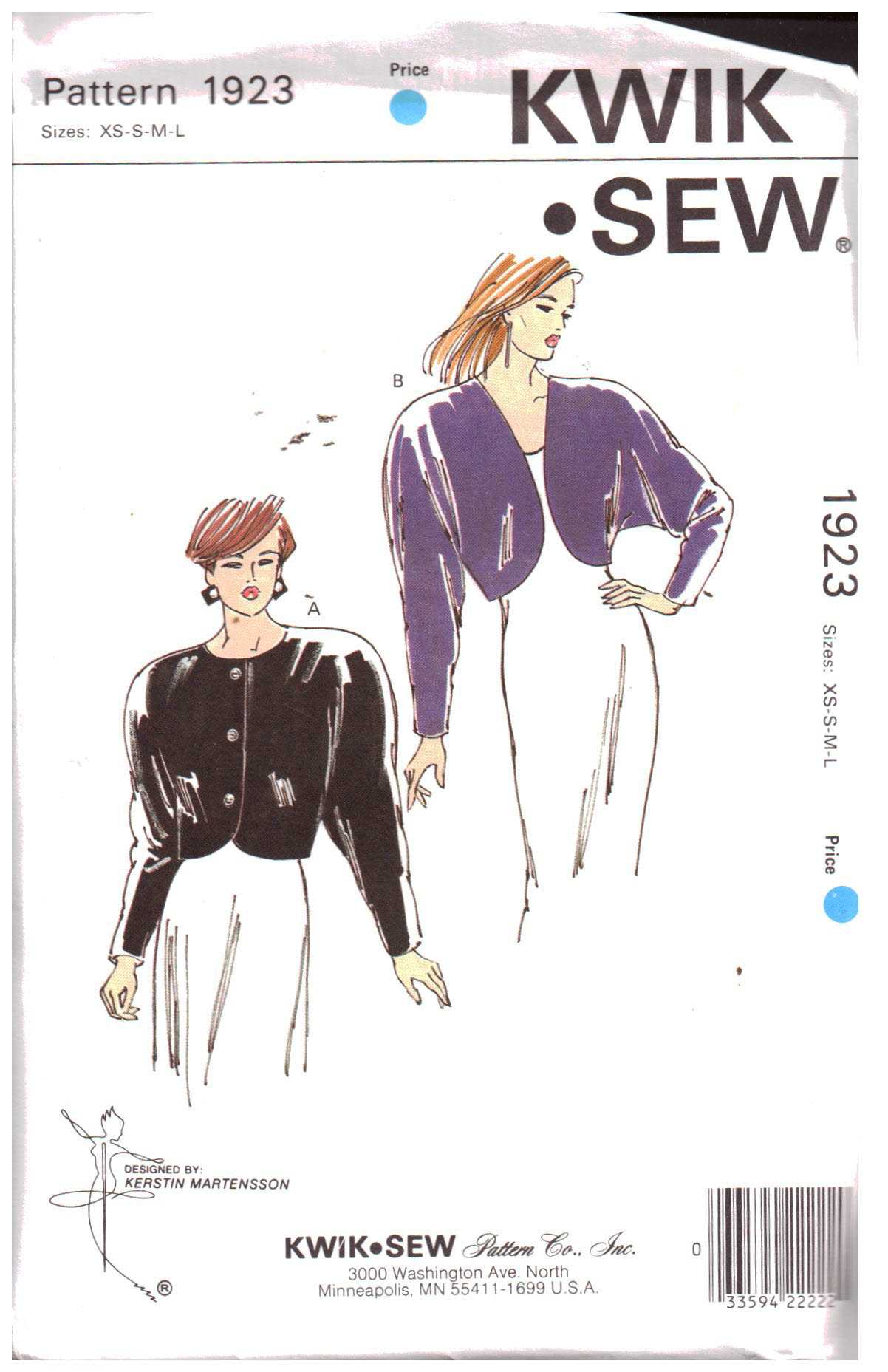 Kwik Sew 1923 Jackets Size: XS-S-M-L Uncut Sewing Pattern