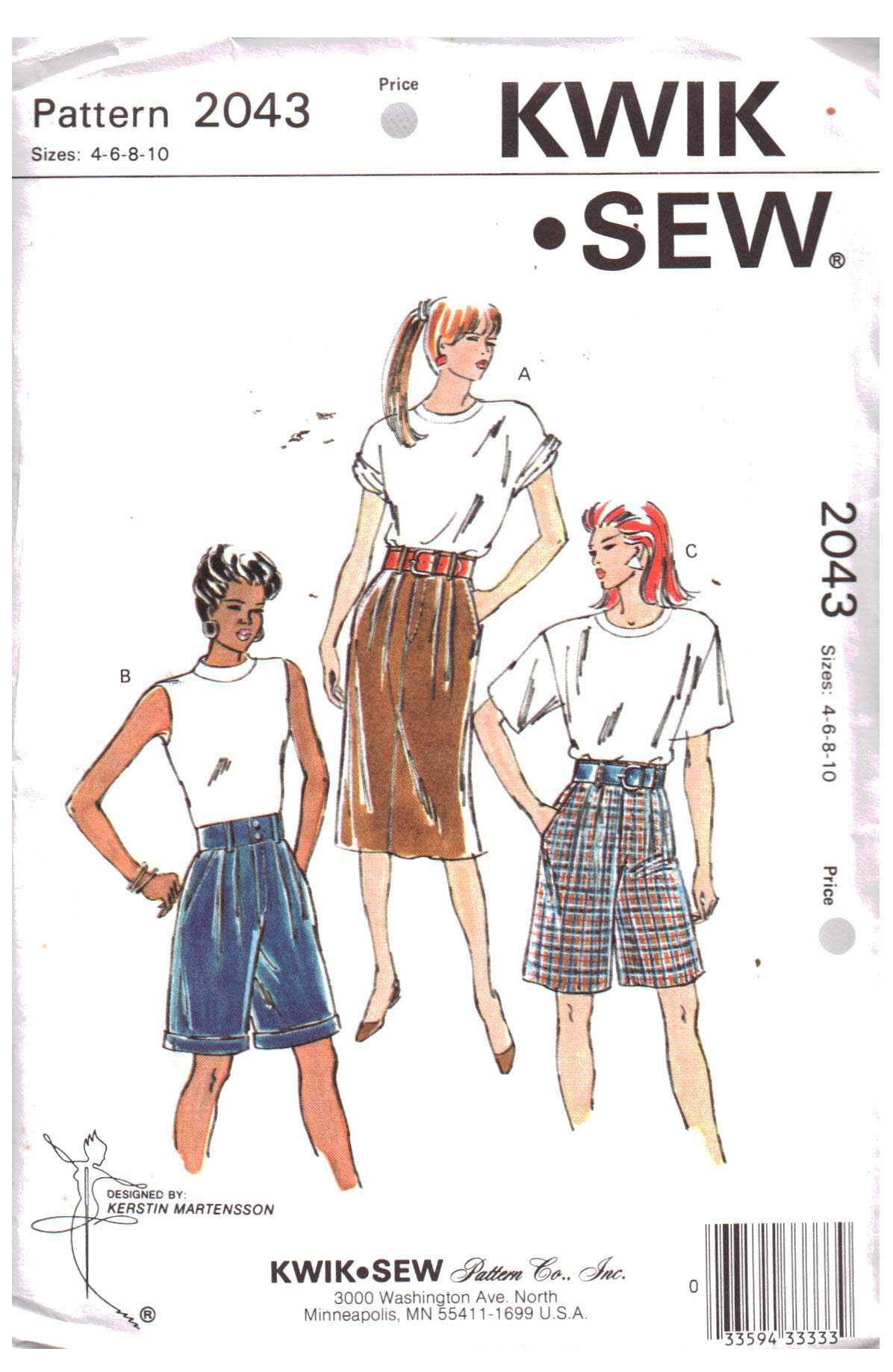 Kwik Sew 2043 Shorts, Skirt Size: 4-6-8-10 Uncut Sewing Pattern
