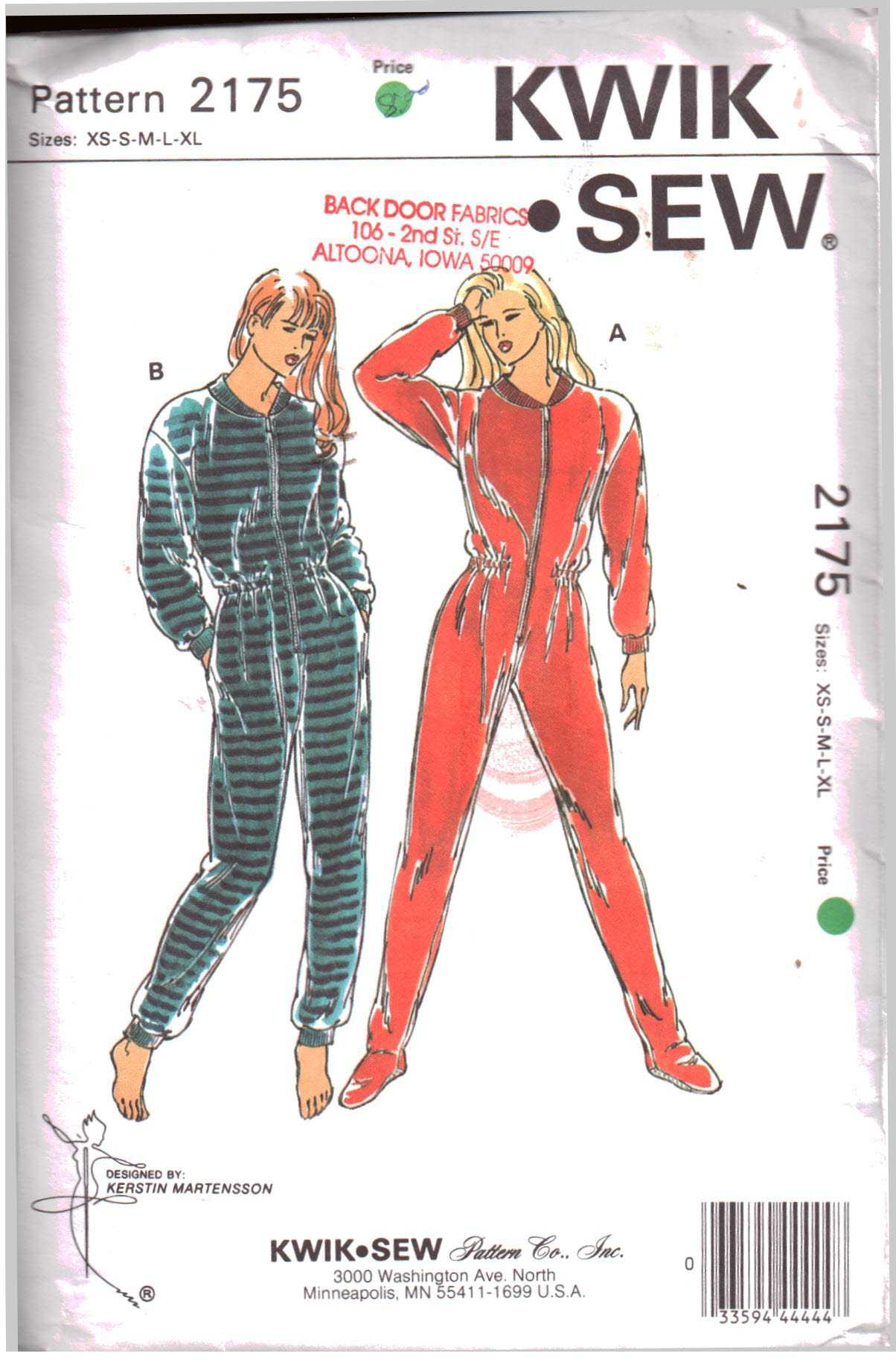 Kwik Sew 2175 Jumpsuit, Pajamas Size: XS-S-M-L-XL Uncut Sewing Pattern