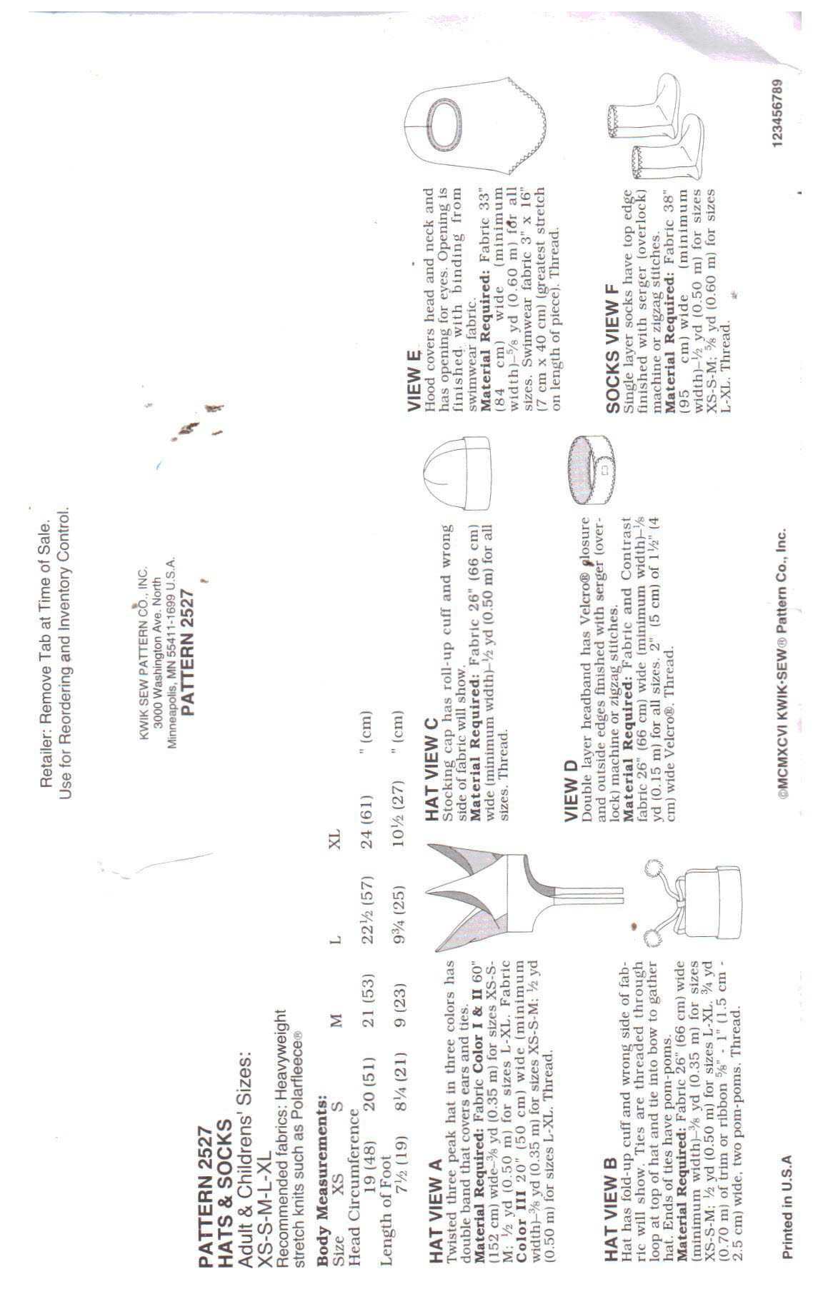 Kwik Sew 2527 Hats, Socks Size: All Uncut Sewing Pattern - Image 2
