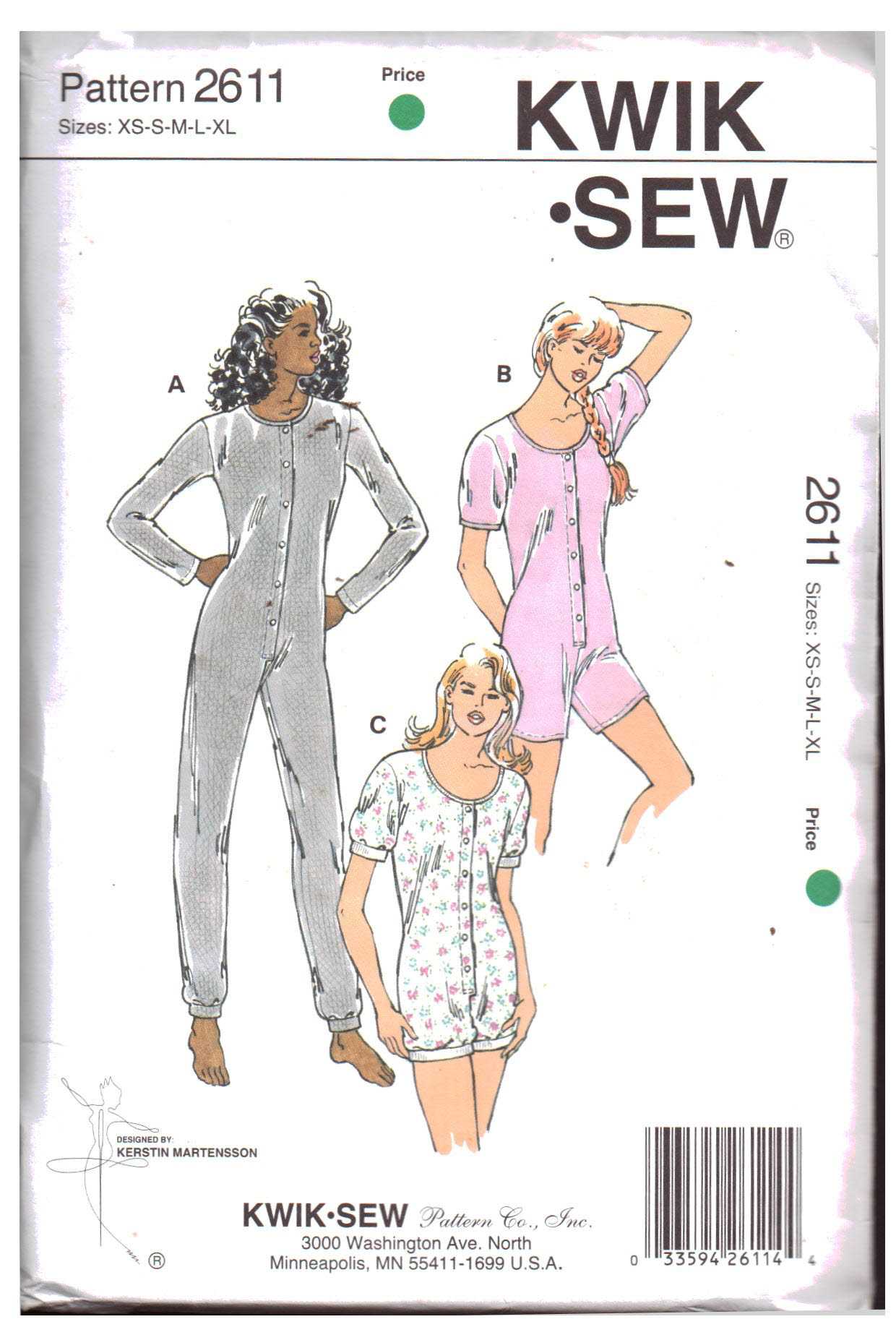Kwik Sew 2611 Sleepwear, Pajamas Size: XS-S-M-L-XL Uncut Sewing Pattern