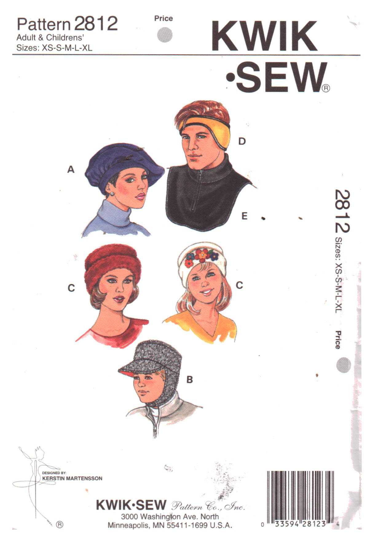 Kwik Sew 2812 Hats, Kneck Warmers Size: XS-S-M-L-XL Uncut Sewing Pattern