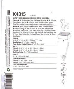 Kwik Sew K4315 Soft Dog 6" and Accessories for 18" Doll Uncut Sewing Pattern - Image 2