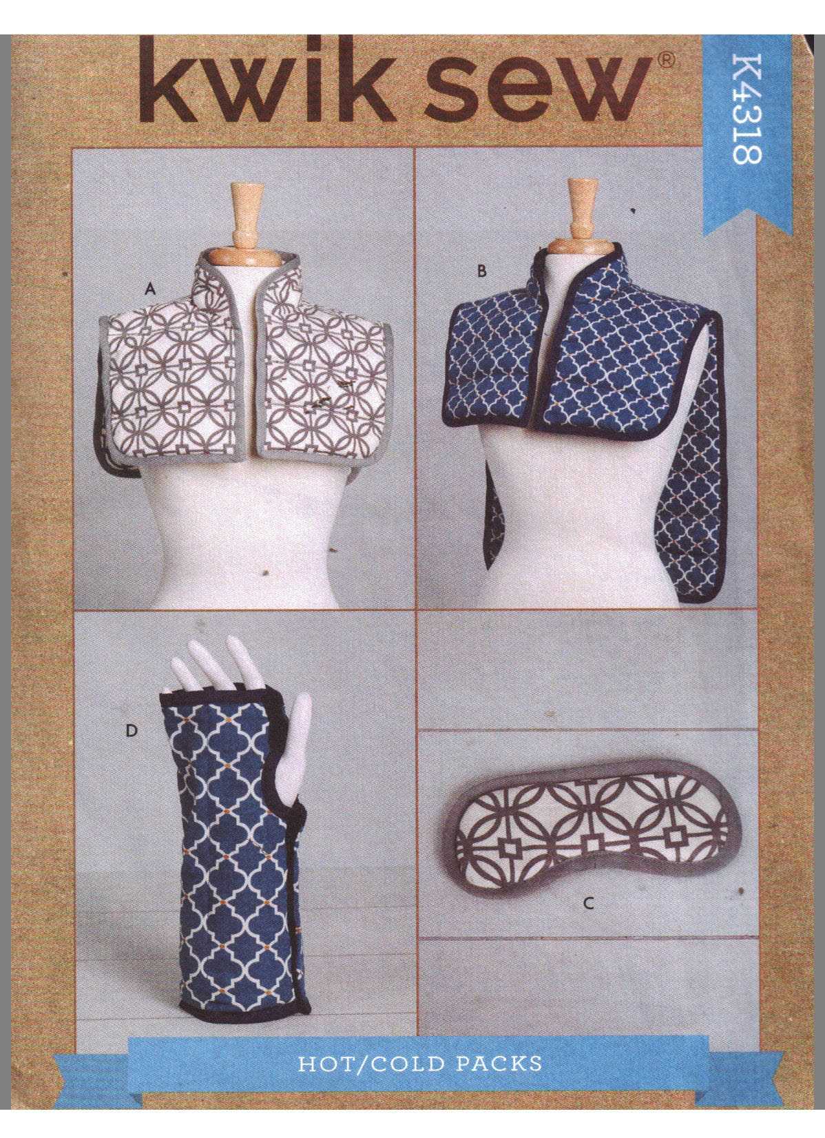 Kwik Sew K4318 Hot/Cold Shoulder Wraps, Mask, Wrist Wrap Size: One Uncut Sewing Pattern