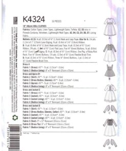 Kwik Sew K4324 Doll Clothes Size: 18" Uncut Sewing Pattern - Image 2