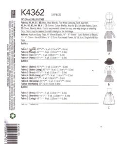 Kwik Sew K4362 Doll Clothes Size: 14" Uncut Sewing Pattern - Image 2
