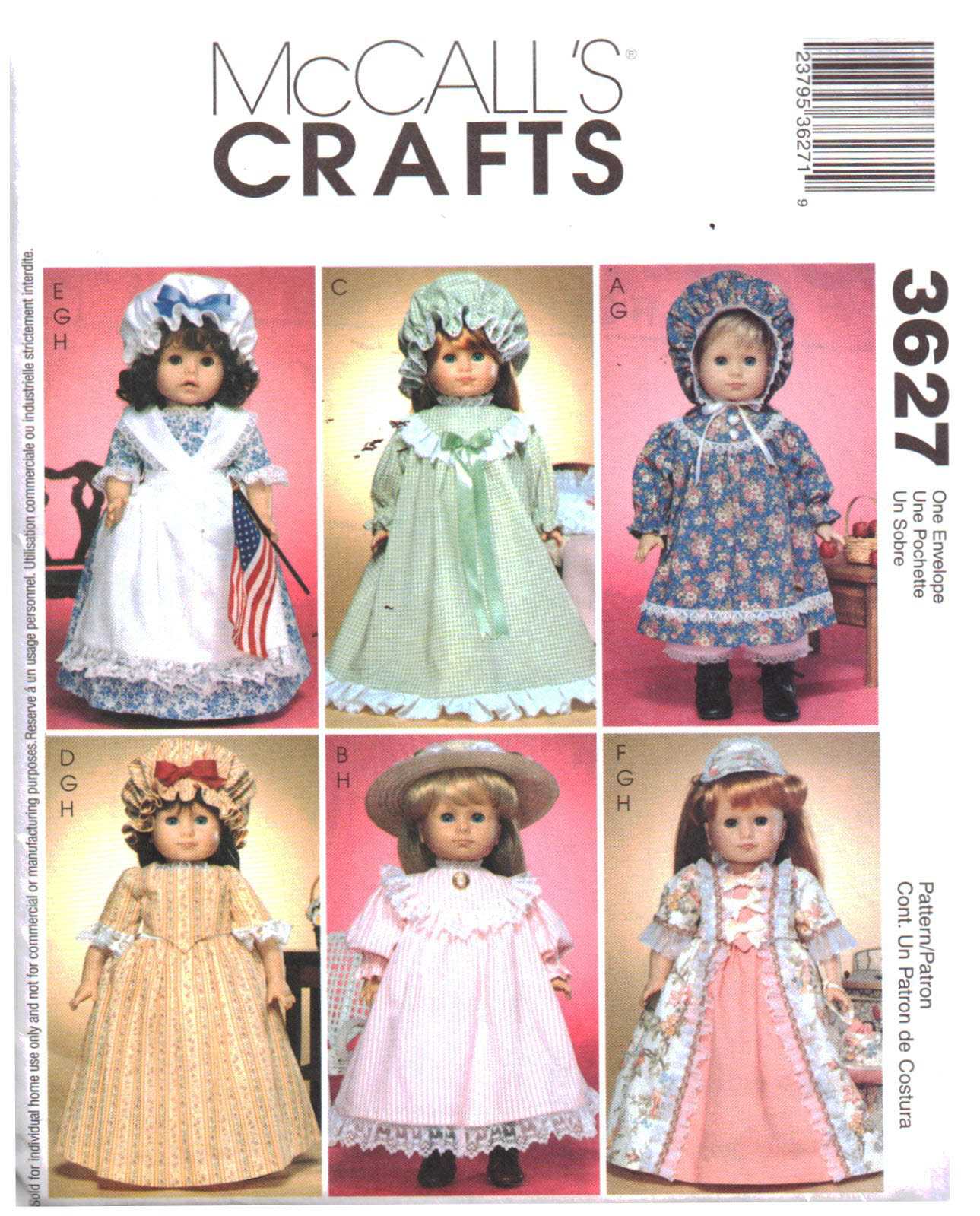 McCall's 3627 Doll Clothes Size: 18" Uncut Sewing Pattern