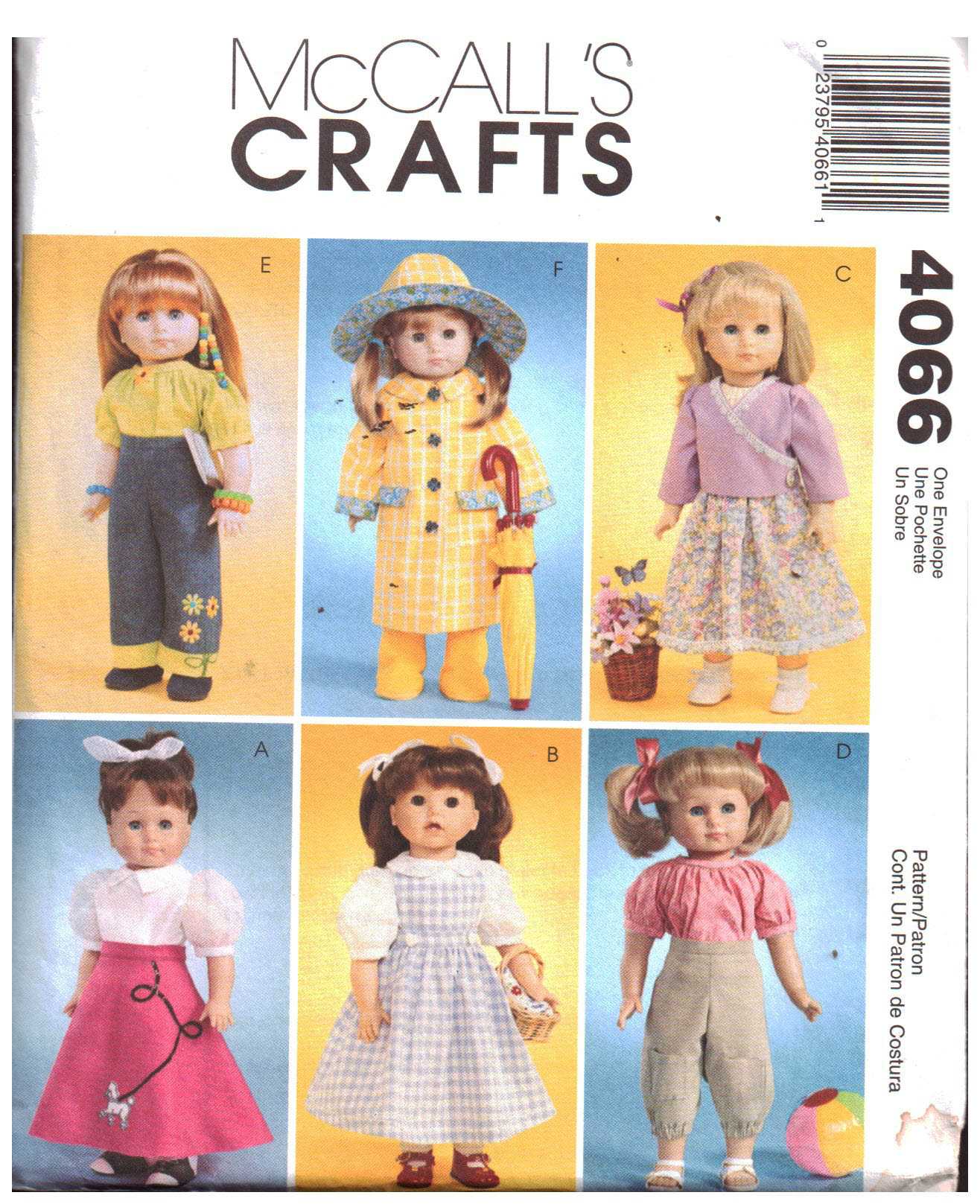 McCall's 4066 Doll Clothes Size: 18" Uncut Sewing Pattern
