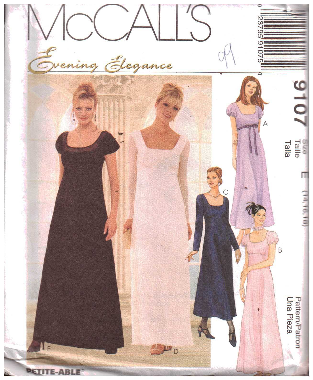 McCall's 9107 Evening Dress Size: E 14-16-18 Uncut Sewing Pattern