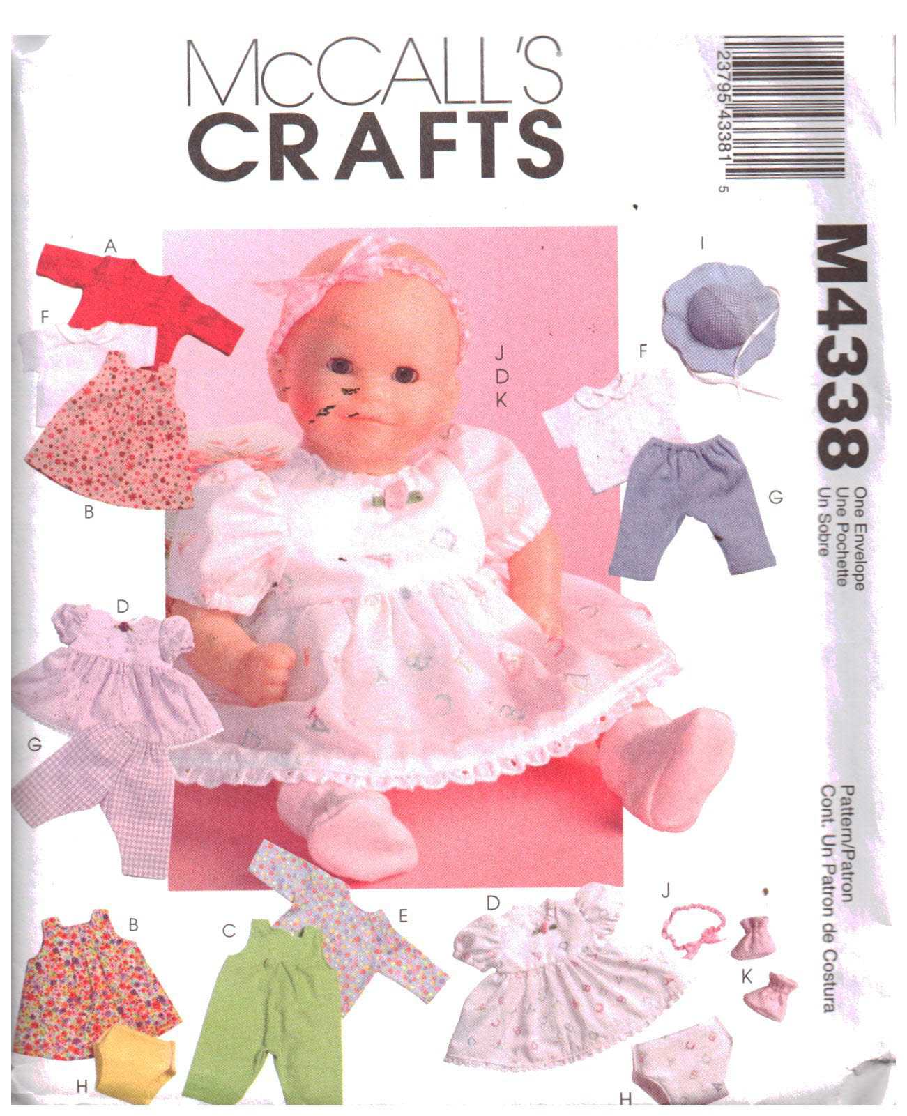 McCall's M4338 Baby Doll Clothes Size: One Uncut Sewing Pattern
