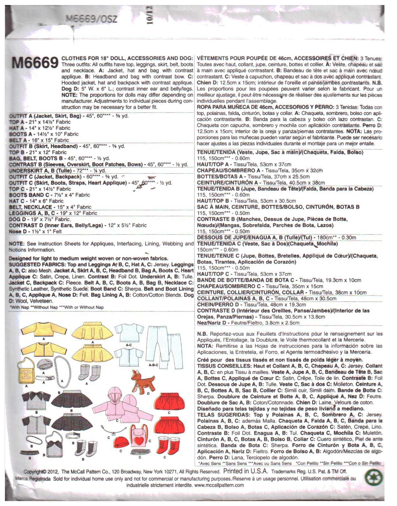 McCall's M6669 Doll Clothes, Accessories, Dog Size: 18" Uncut Sewing Pattern - Image 2
