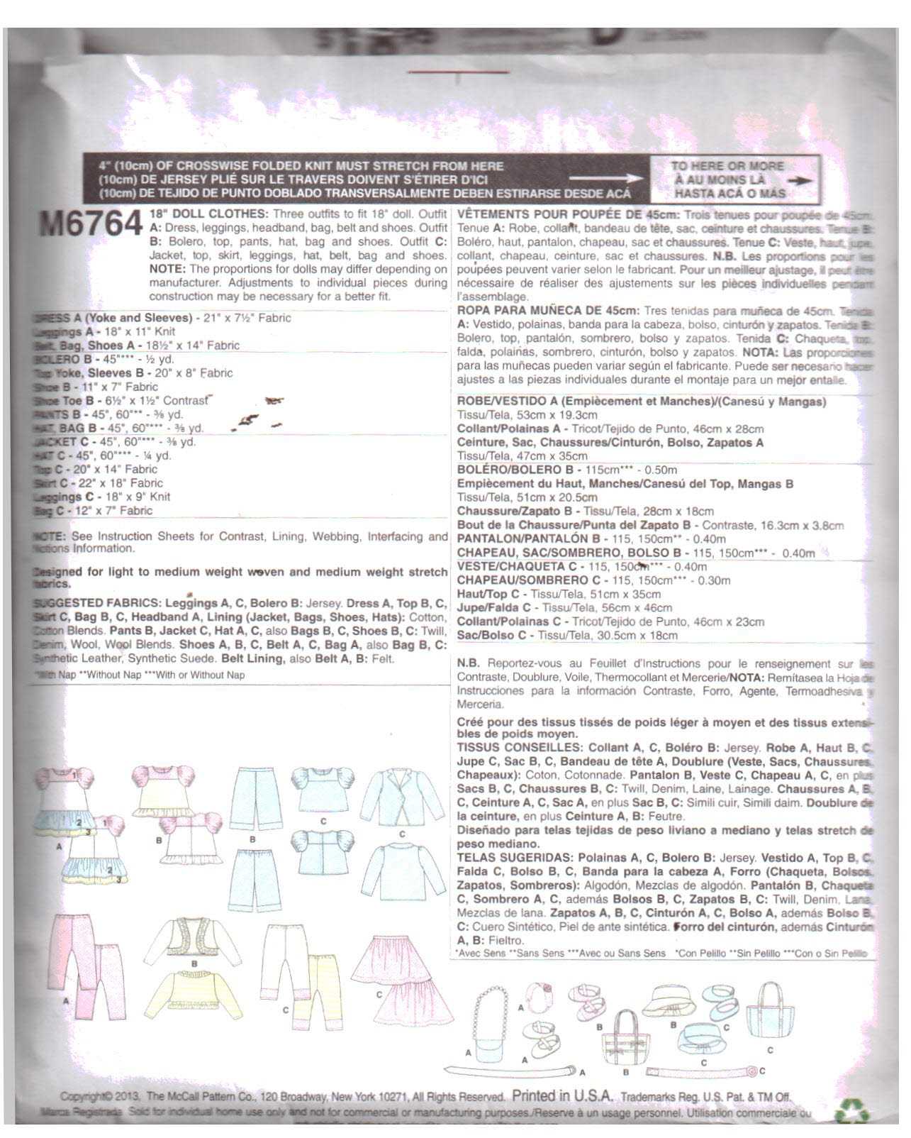 McCall's M6764 Doll Clothes Size: 18" Uncut Sewing Pattern - Image 2
