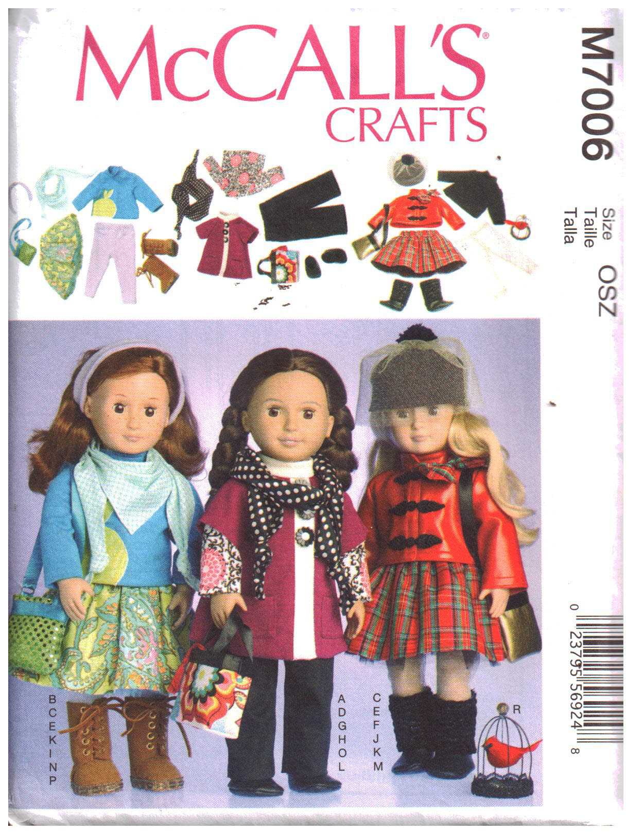 McCall's M7006 Doll Clothes Size: 18" Uncut Sewing Pattern