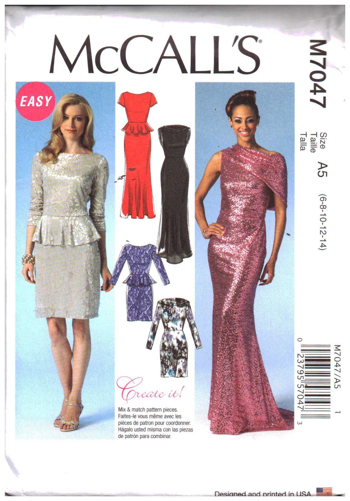 McCall's M7047 Evening Dress Size: A5 6-14 Uncut Sewing Pattern