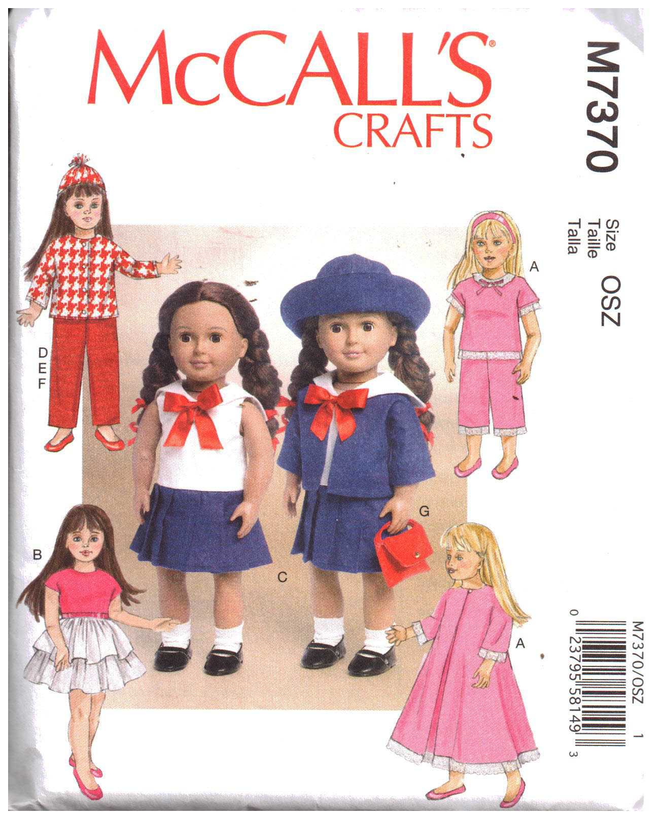 McCall's M7370 Doll Clothes Size: 18" Uncut Sewing Pattern