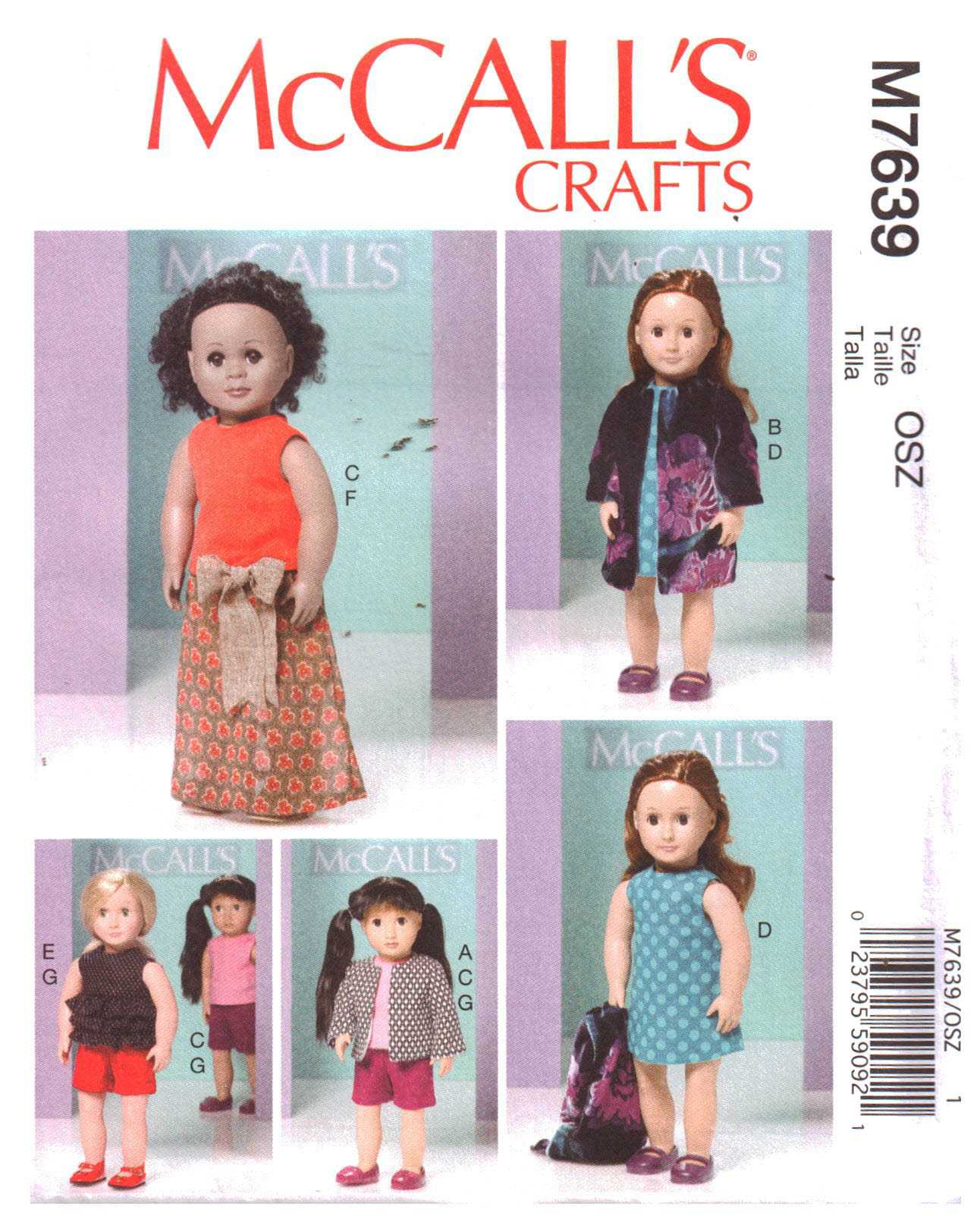 McCall's M7639 Doll Clothes Size: 18" Uncut Sewing Pattern