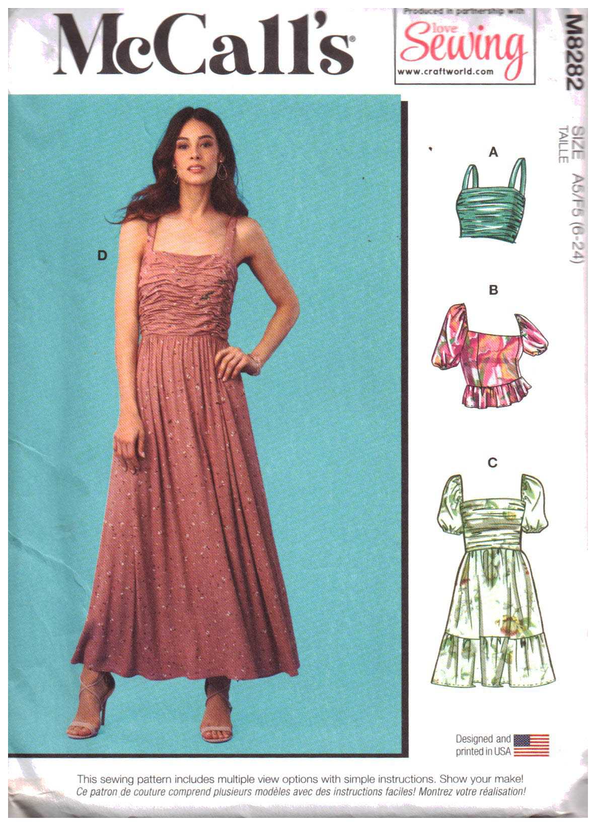 McCall's M8282 Tops, Dress Size: A5/F5 6-24 Uncut Sewing Pattern