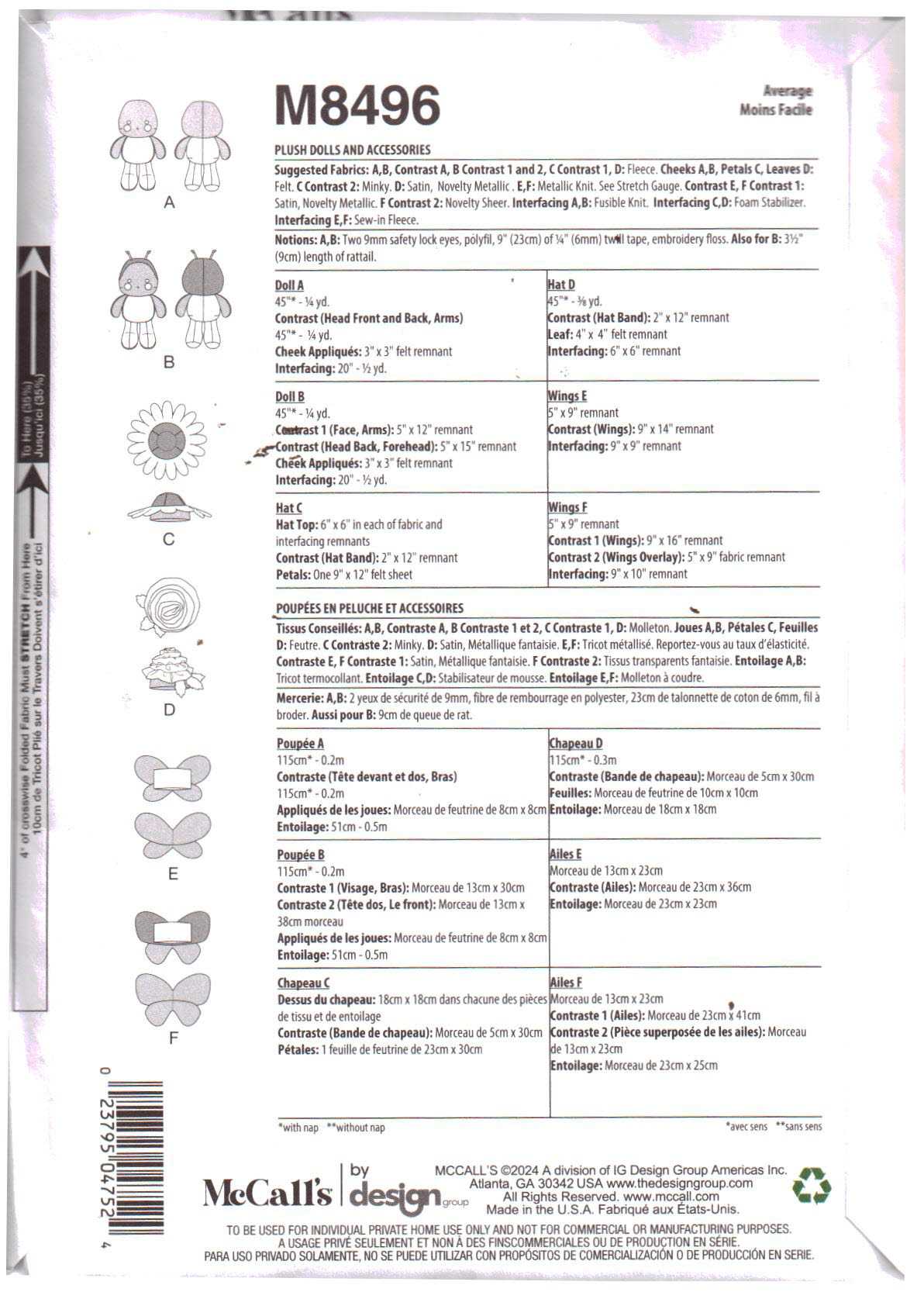 McCall's M8496 Plush Dolls & Accessories Size: One Uncut Sewing Pattern - Image 2
